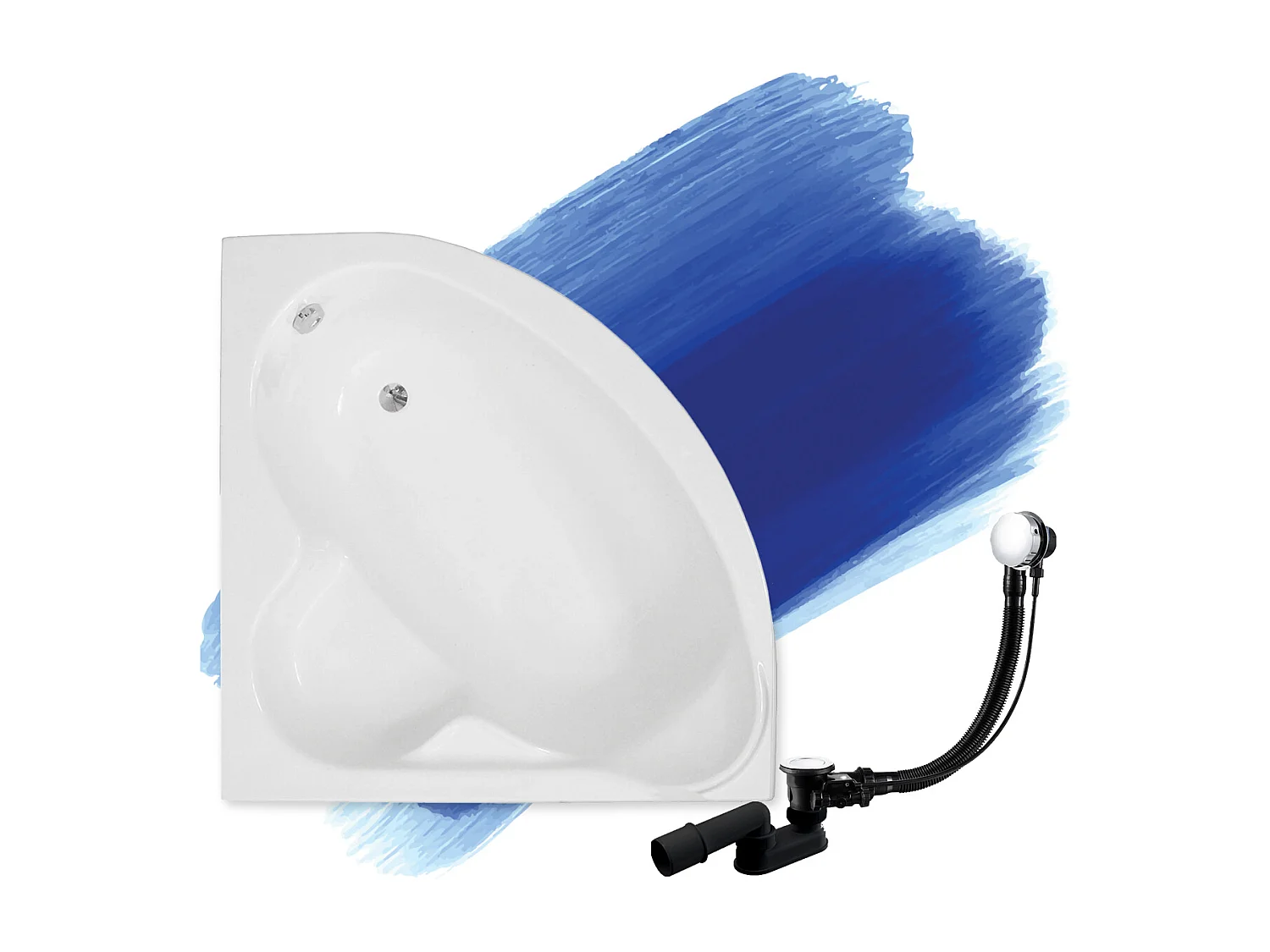 Baignoire asymétrique 130x130 STANDARD acrylique blanc, sans Habillage + Pieds + Vidage à chromé