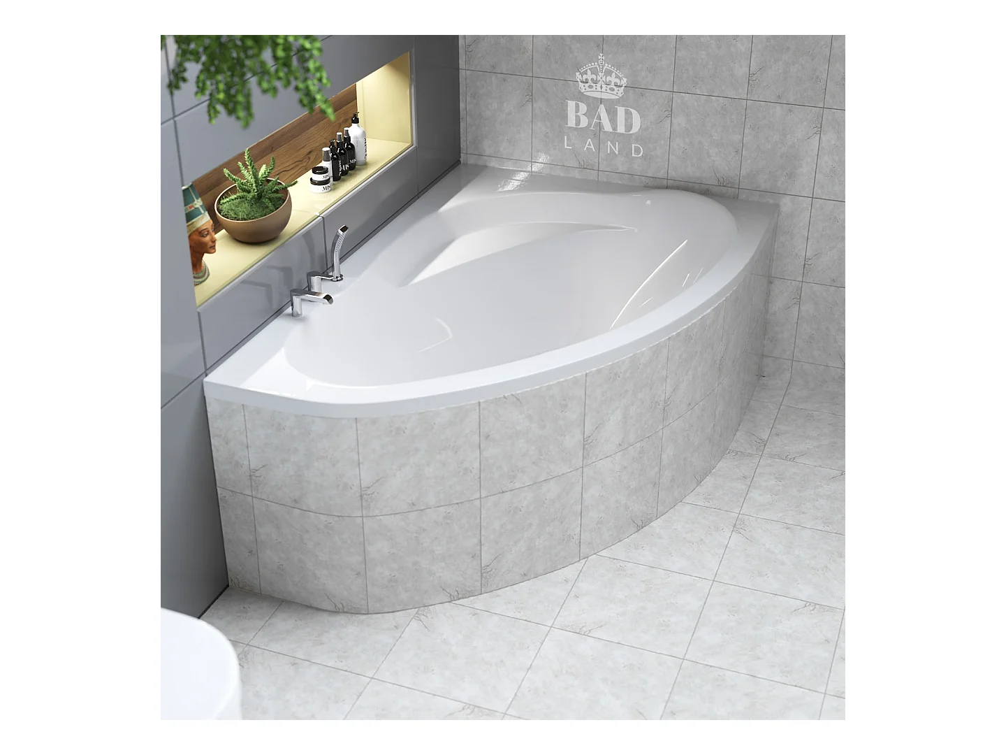 Badewanne Eckwanne MAREA 150x100 Rechts mit Styroporverkleidung | Ablauf & Füße GRATIS !