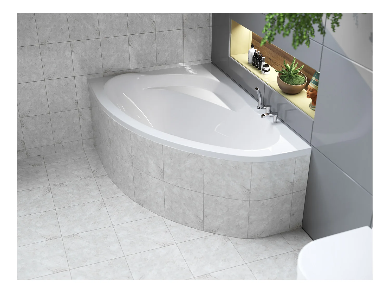 Badewanne Eckwanne MAREA 150x100 Rechts mit Styroporverkleidung | Ablauf & Füße GRATIS !