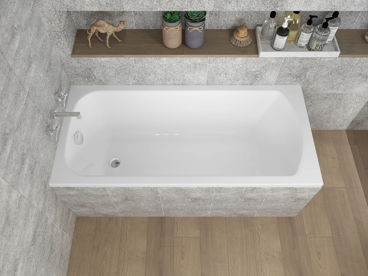 Baignoire rectangulaire 180x80 CLASSIC acrylique blanc + Support stabilisateur en polystyrène + Pieds + Vidage à chromé