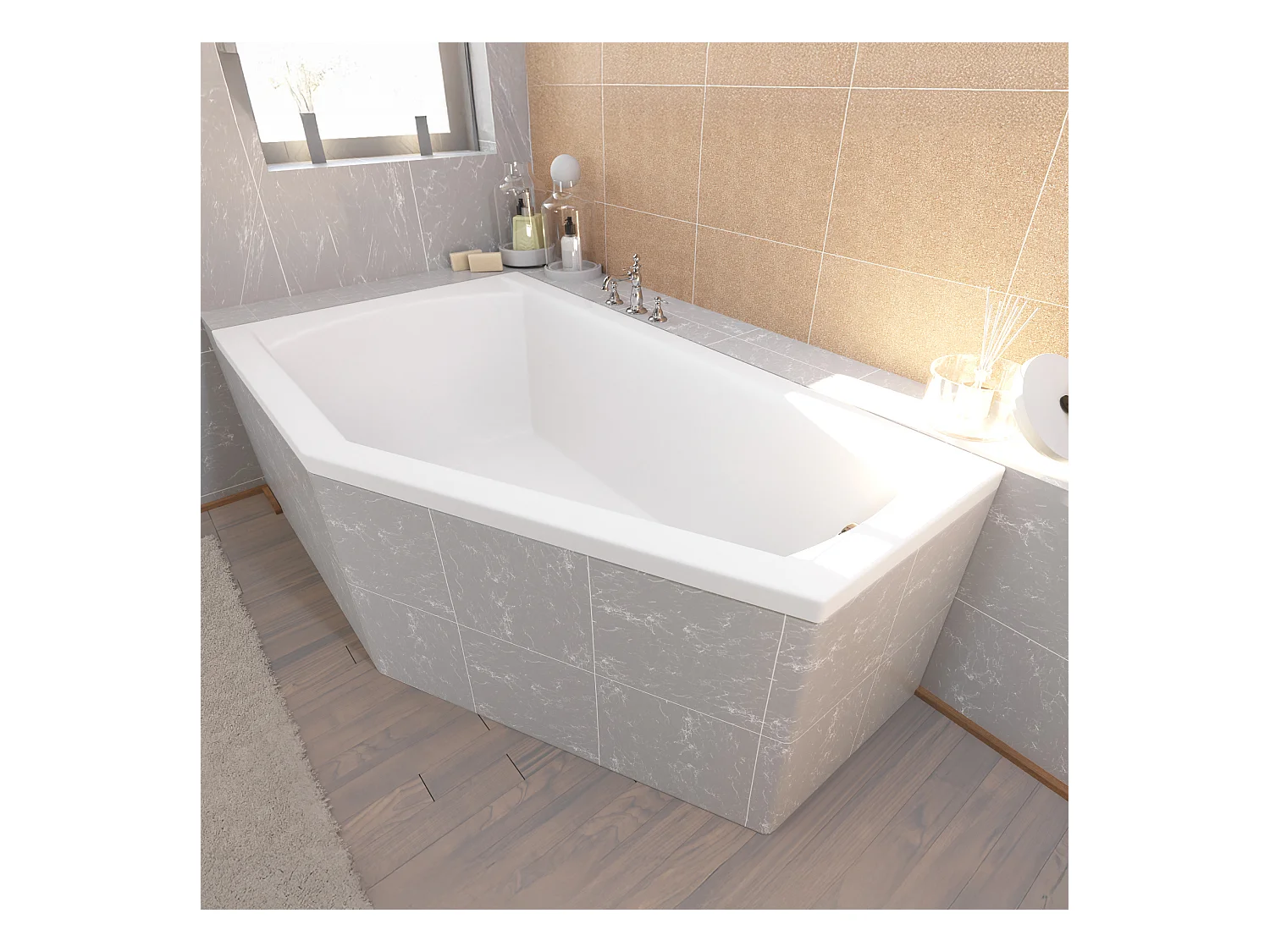 Hoekbad SELENA 160x90 links met piepschuim bekleding | Afvoer &amp; voeten GRATIS!
