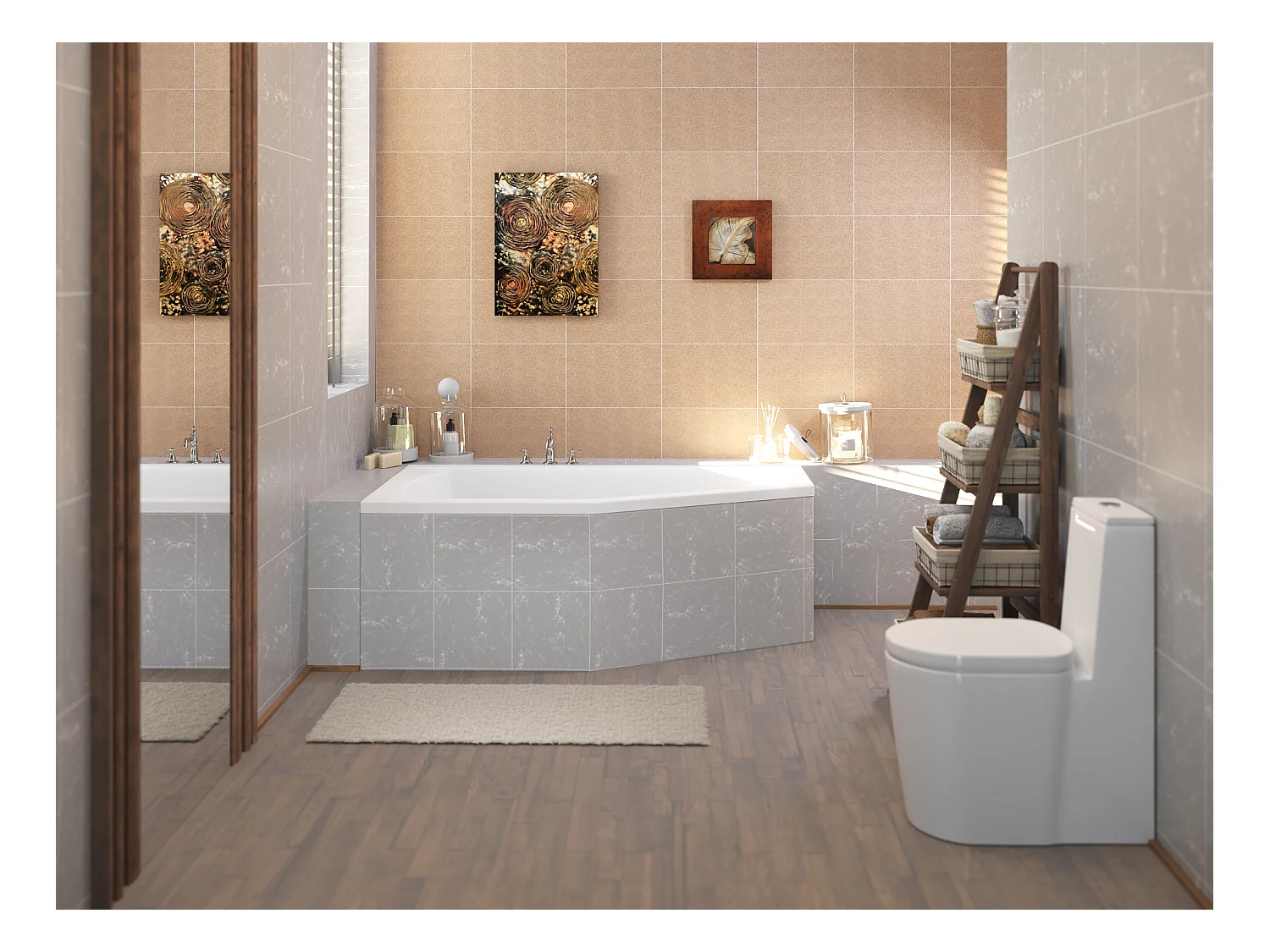 Baignoire asymétrique 160x90 Gauche SELENA acrylique blanc + Habillage en polystyrène + Pieds + Vidage à chromé