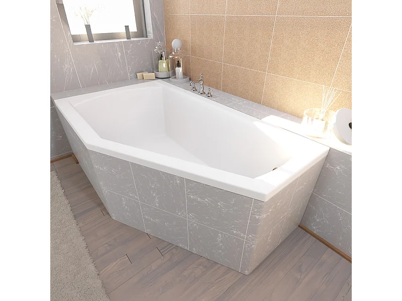 Hoekbad SELENA 160x90 links met piepschuim bekleding | Afvoer &amp; voeten GRATIS!