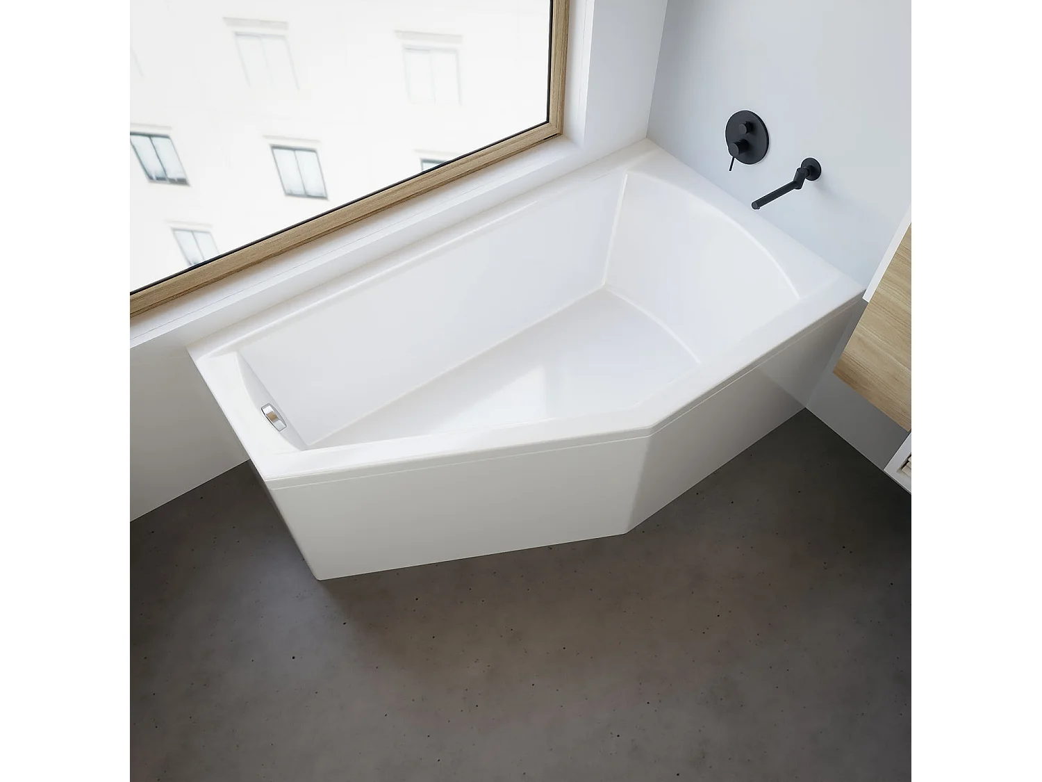 Baignoire asymétrique 150x90 Gauche SELENA acrylique blanc, sans Habillage + Pieds + Vidage à chromé