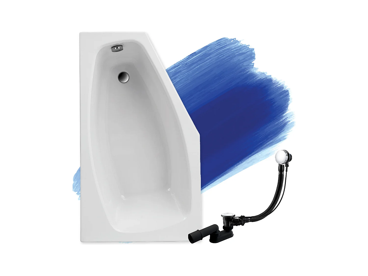 Baignoire asymétrique 140x80 Gauche MARIKA acrylique blanc, sans Habillage + Pieds + Vidage à chromé