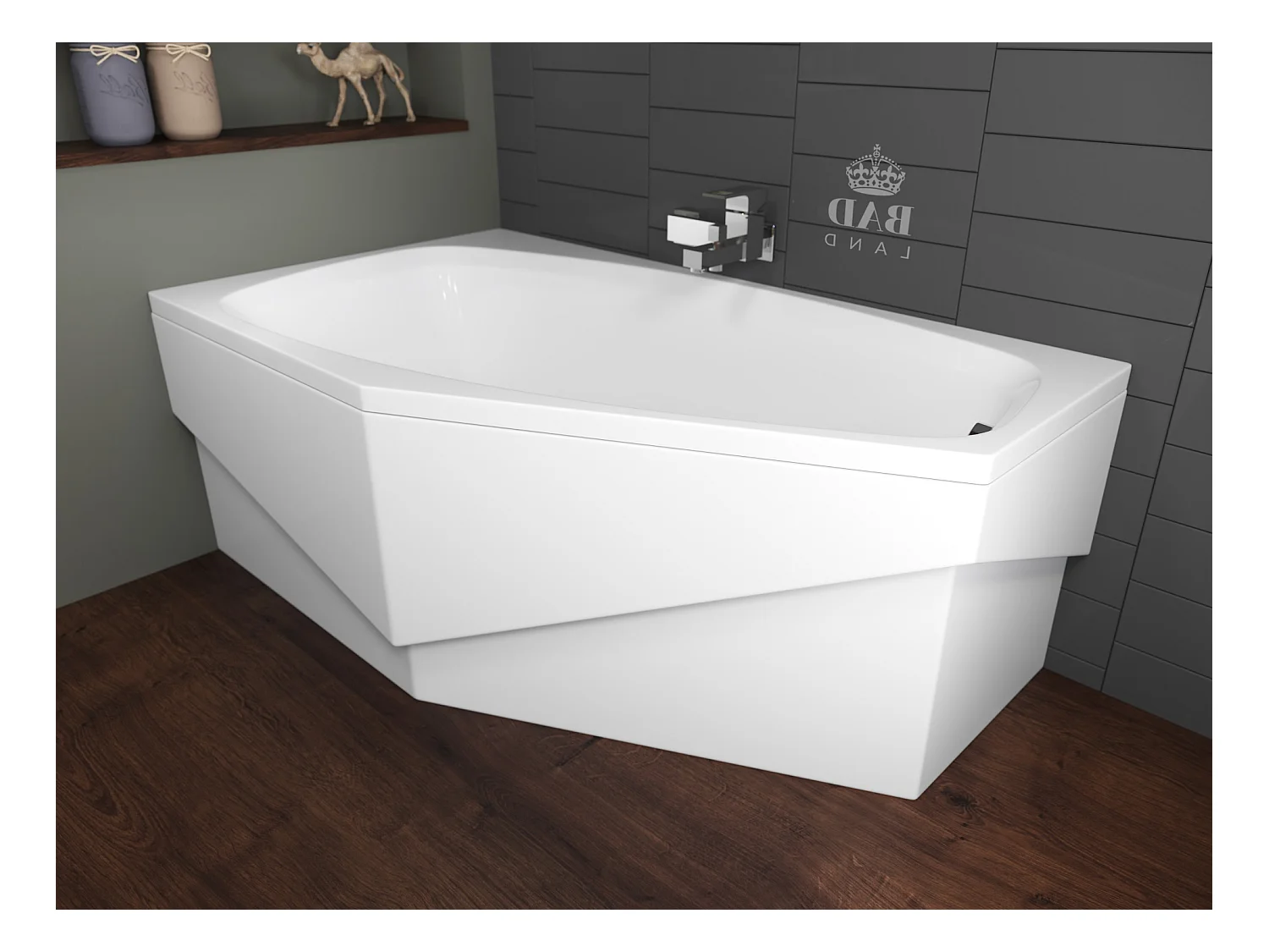 Baignoire asymétrique 140x80 Gauche MARIKA acrylique blanc, sans Habillage + Pieds + Vidage à chromé