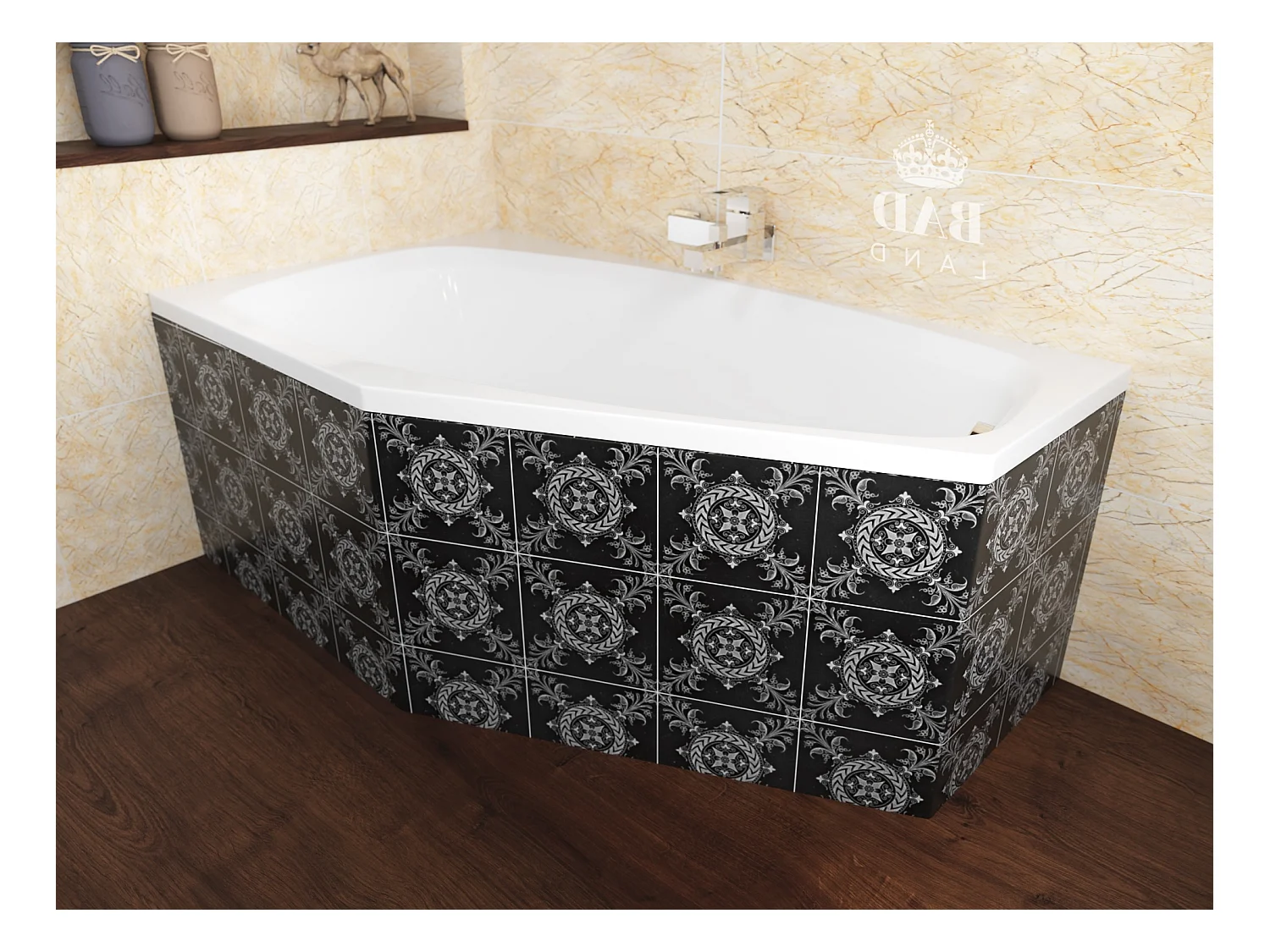 Baignoire asymétrique 140x80 Gauche MARIKA acrylique blanc, sans Habillage + Pieds + Vidage à chromé