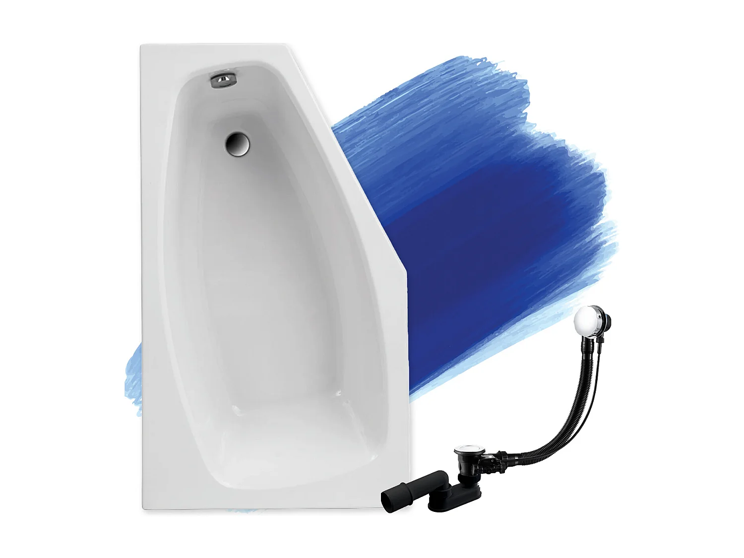 Baignoire asymétrique 140x80 Gauche MARIKA acrylique blanc, sans Habillage + Pieds + Vidage à chromé