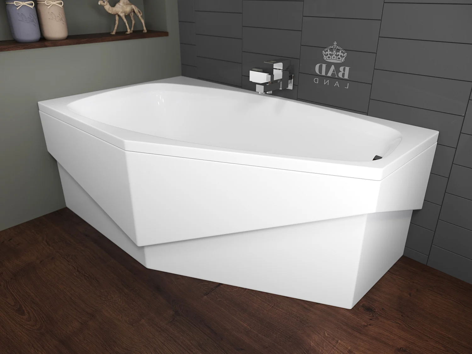 Baignoire asymétrique 140x80 Gauche MARIKA acrylique blanc, sans Habillage + Pieds + Vidage à chromé