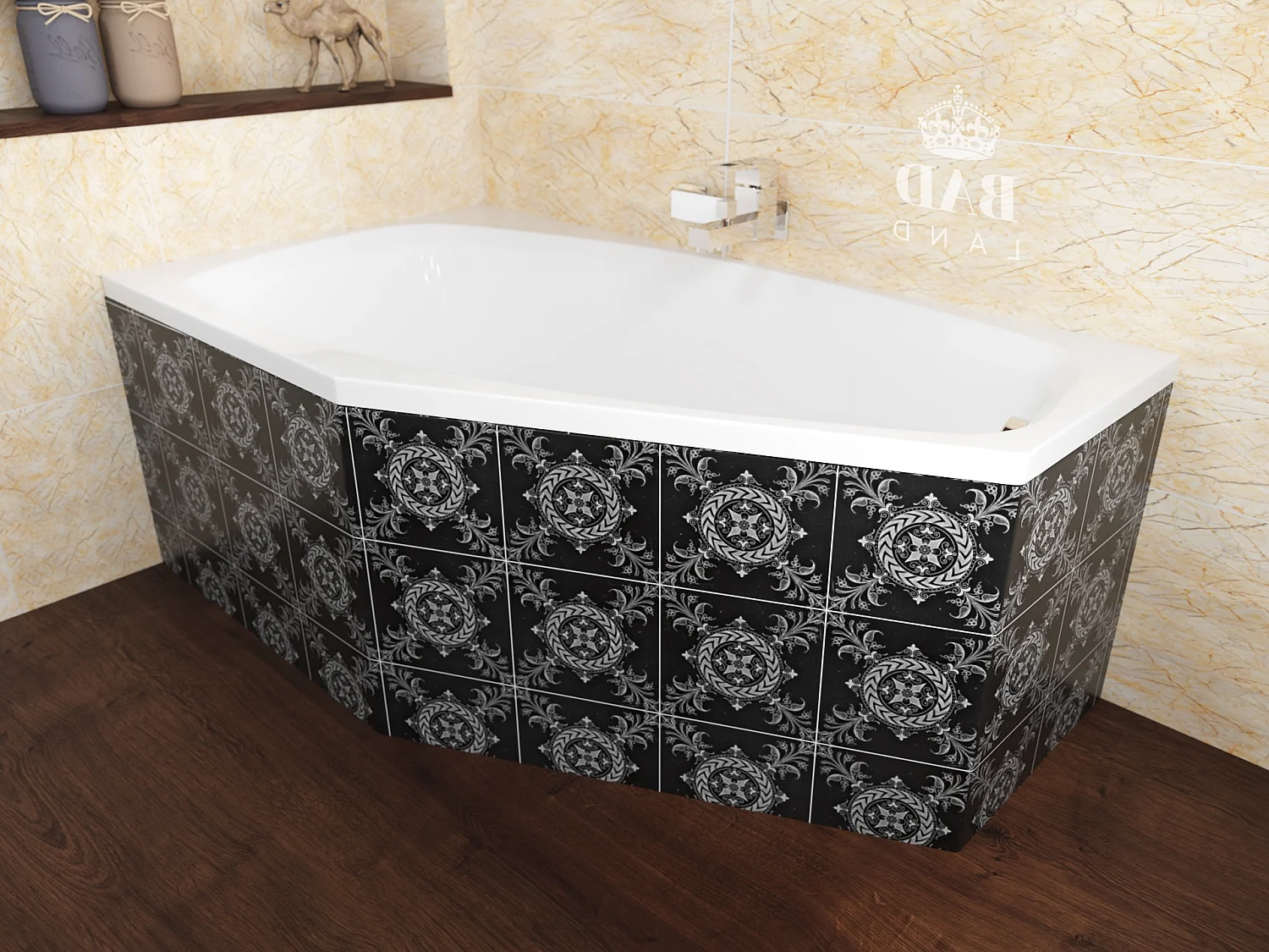 Baignoire asymétrique 140x80 Gauche MARIKA acrylique blanc, sans Habillage + Pieds + Vidage à chromé