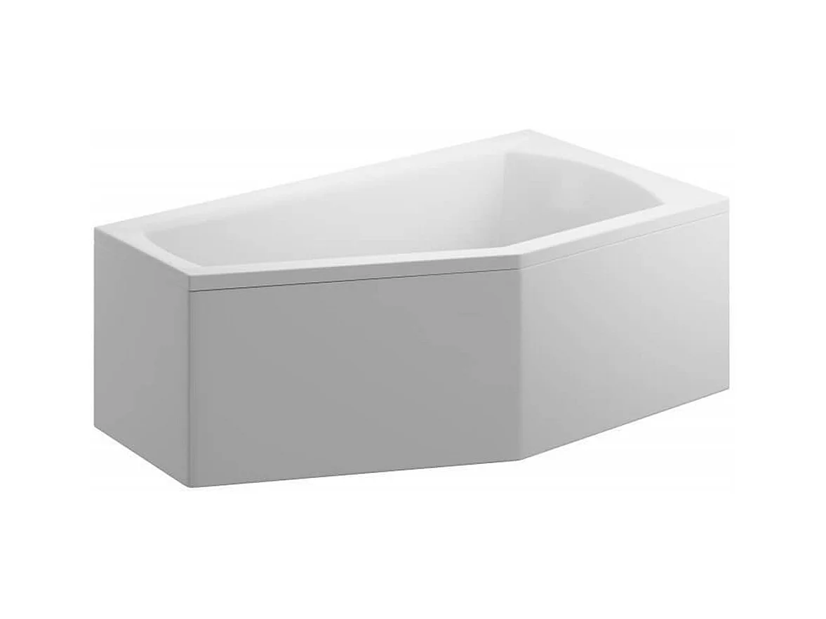 Baignoire asymétrique 160x90 Droite SELENA acrylique blanc + avec Tablier + Pieds + Vidage à chromé