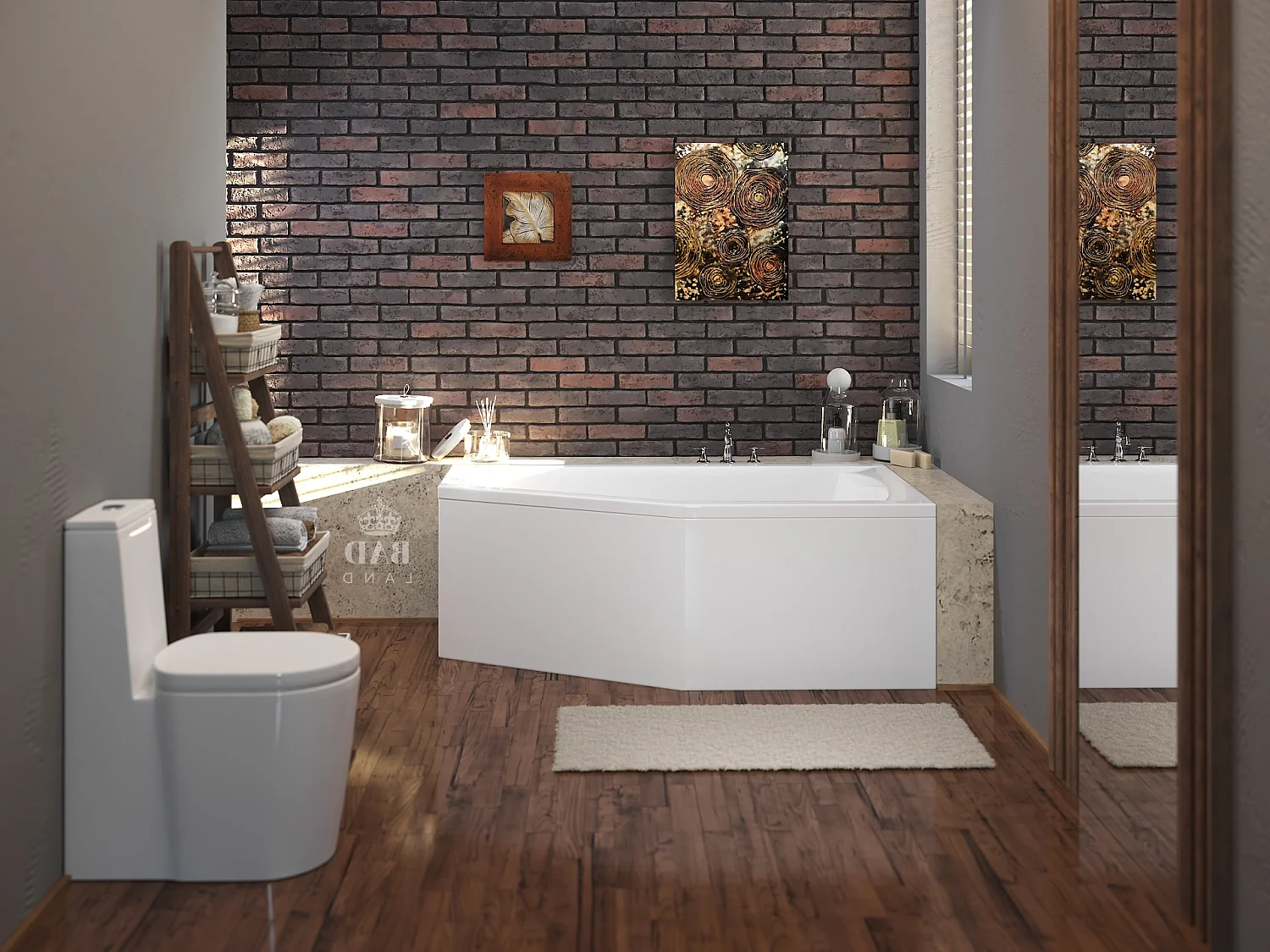 Baignoire asymétrique 160x90 Droite SELENA acrylique blanc + avec Tablier + Pieds + Vidage à chromé