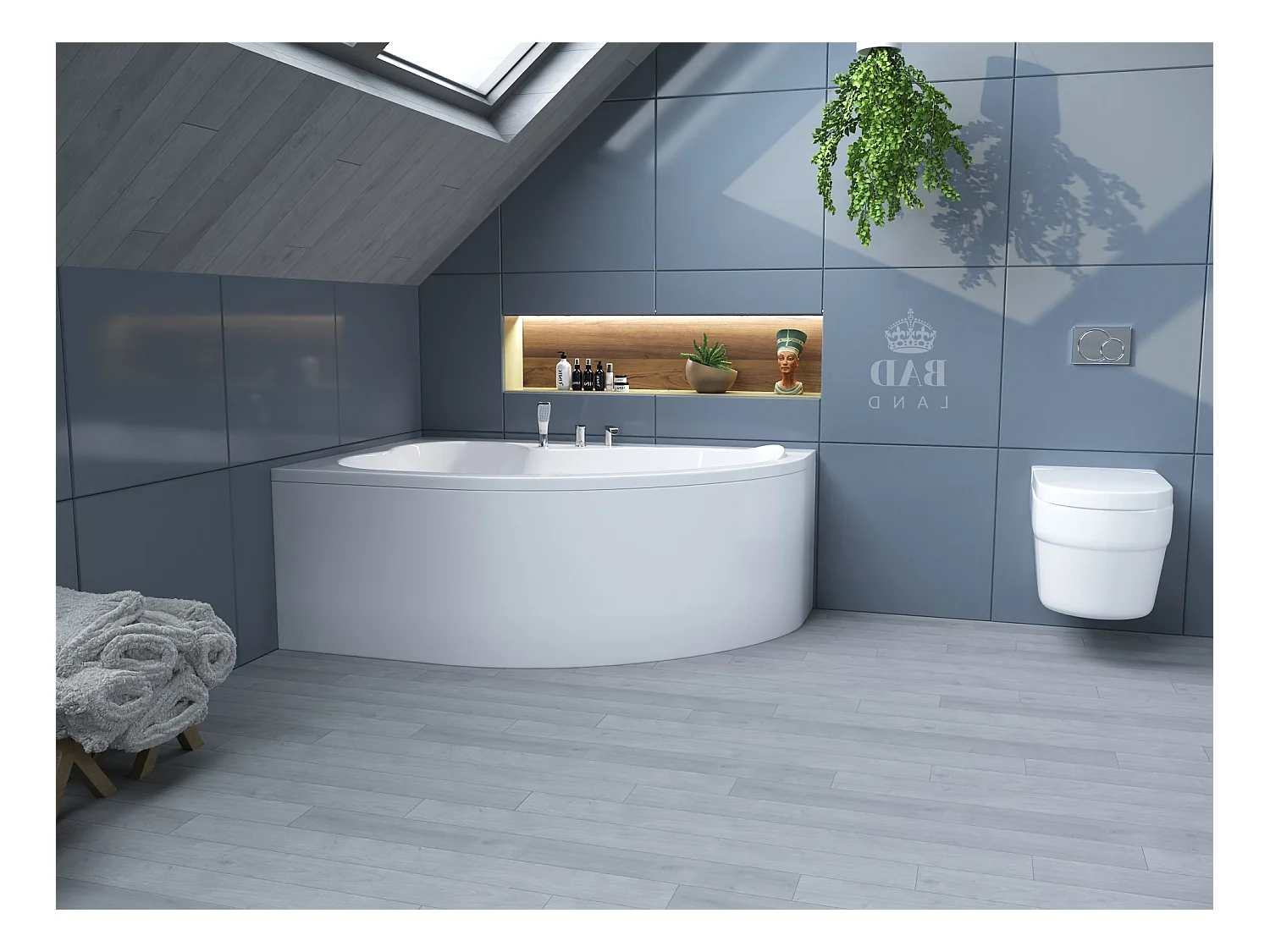 Baignoire asymétrique 160x105 Gauche MEGA acrylique blanc, sans Habillage + Pieds + Vidage à chromé