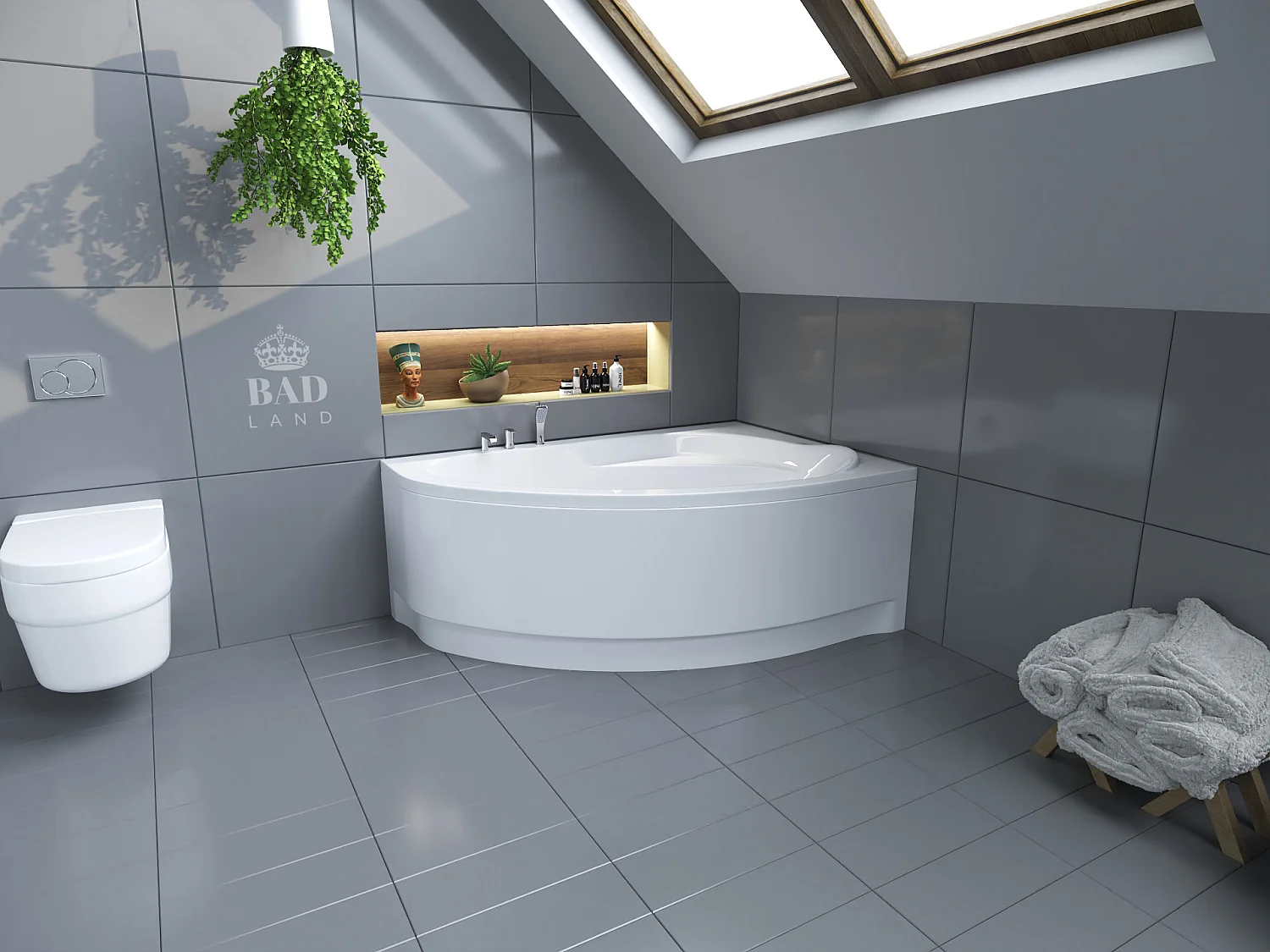 Baignoire asymétrique 160x100 Droite MAREA acrylique blanc + avec Tablier + Pieds + Vidage à chromé