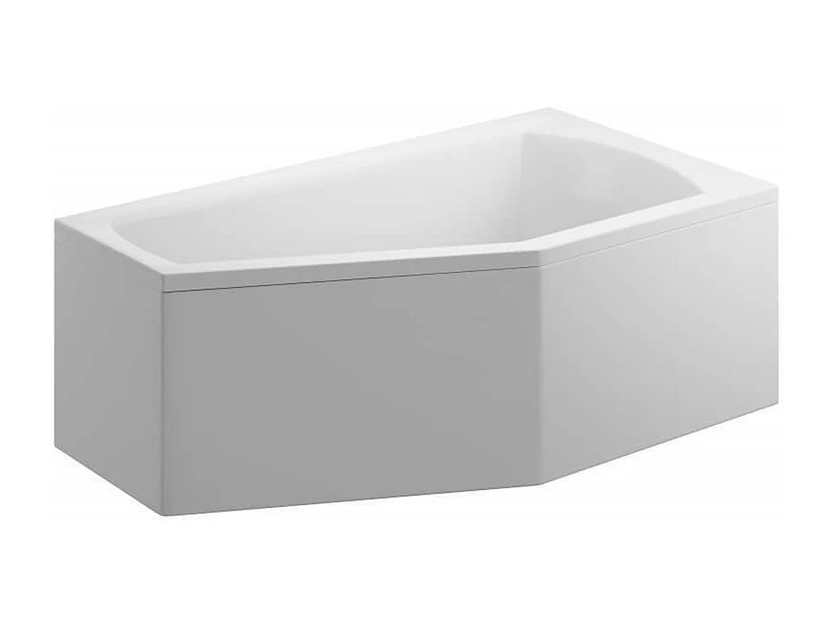 Baignoire asymétrique 150x90 Droite SELENA acrylique blanc + avec Tablier + Pieds + Vidage à chromé