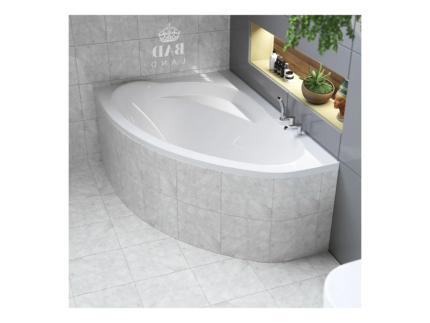 Badewanne Eckwanne MAREA 160x100 Links mit Styroporverkleidung | Ablauf & Füße GRATIS !