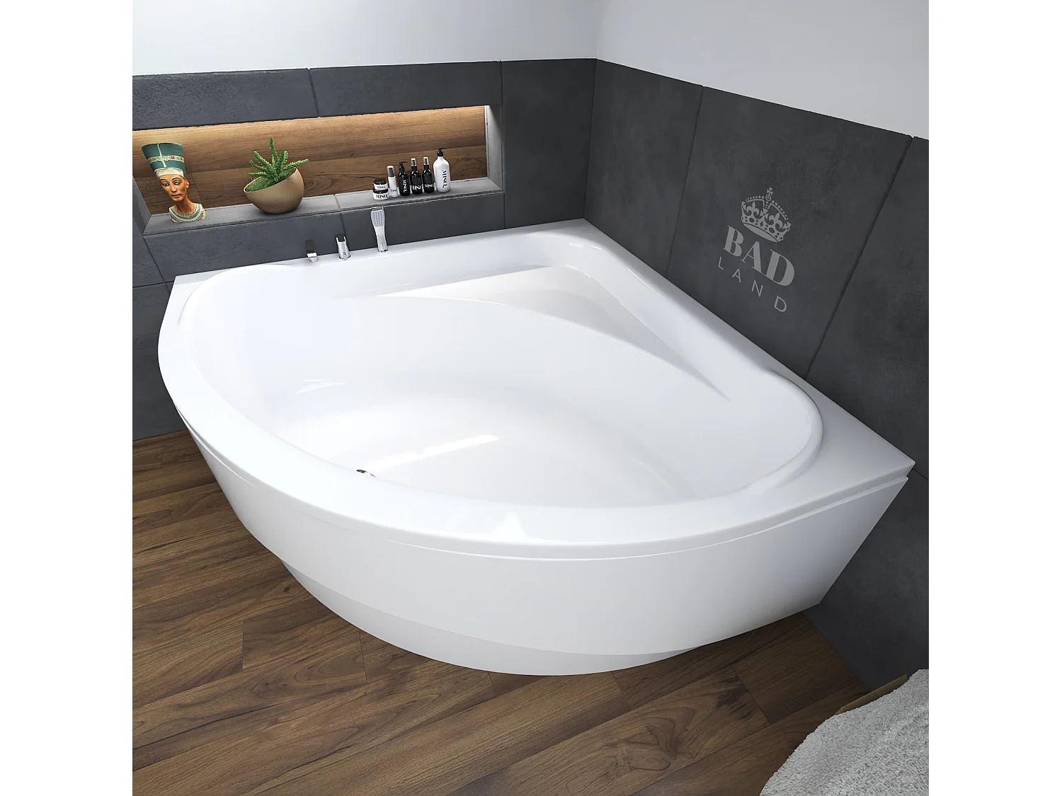 Hoekbad STANDARD 140x140 met acrylrand | Afvoer &amp; poten GRATIS!