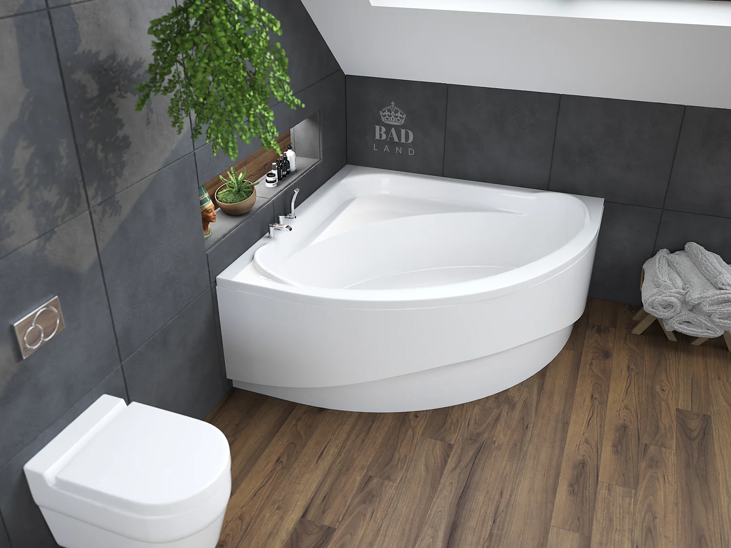 Hoekbad STANDARD 140x140 met acrylrand | Afvoer &amp; poten GRATIS!