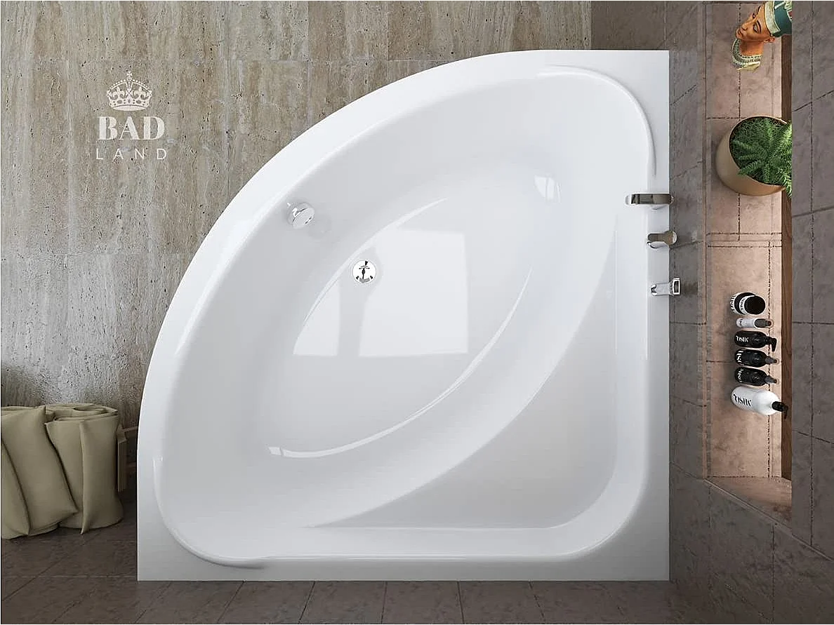 Hoekbad STANDARD 140x140 met acrylrand | Afvoer &amp; poten GRATIS!