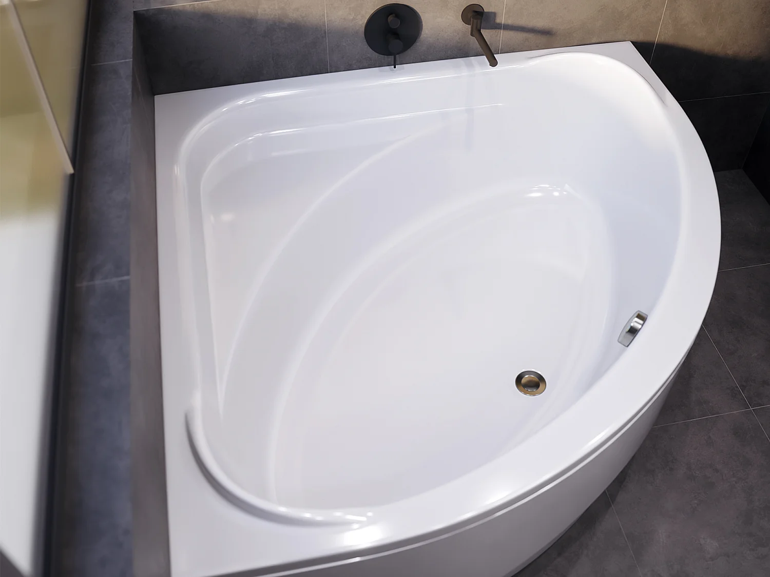 Hoekbad STANDARD 140x140 met acrylrand | Afvoer &amp; poten GRATIS!