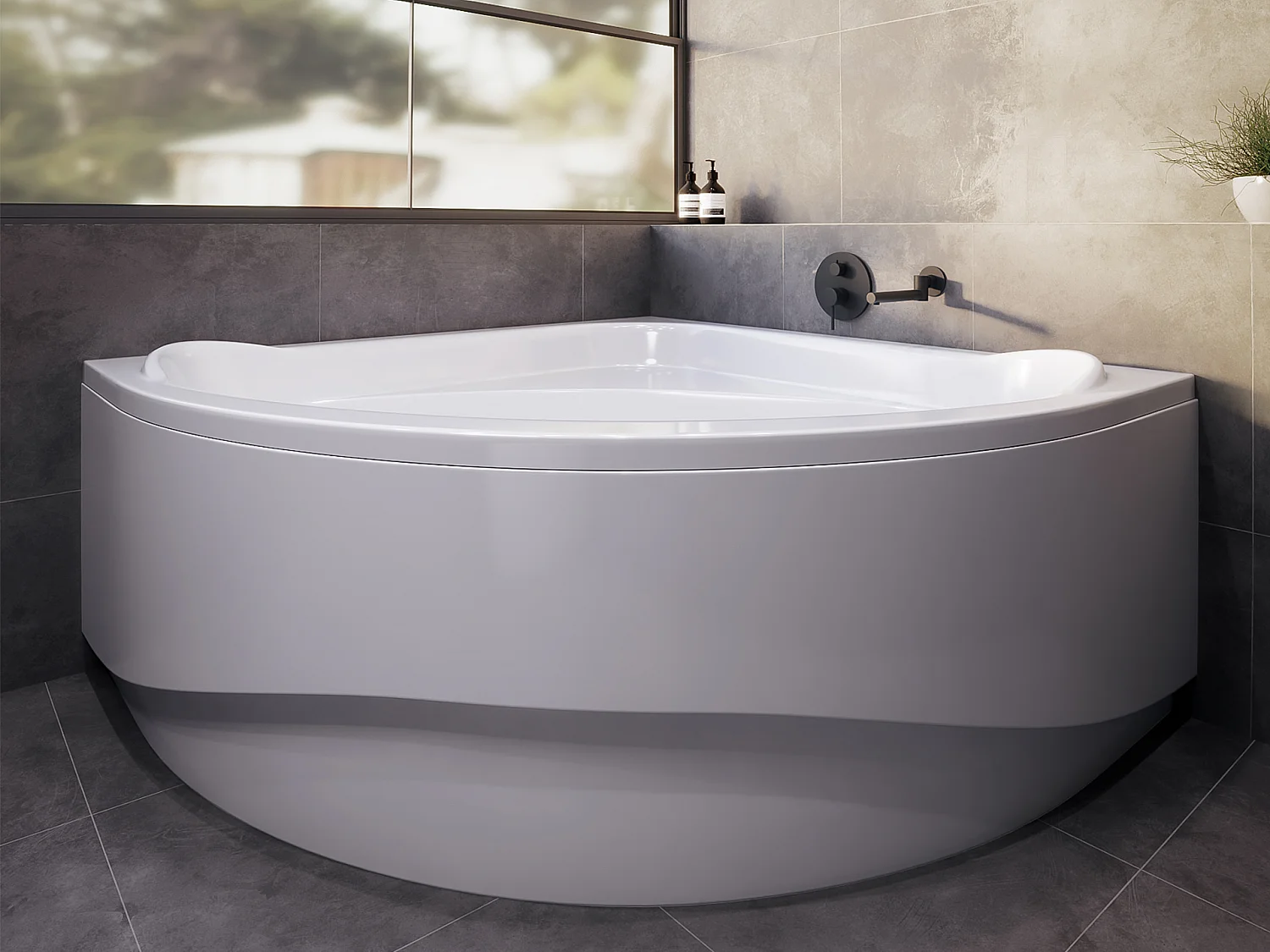 Hoekbad STANDARD 140x140 met acrylrand | Afvoer &amp; poten GRATIS!