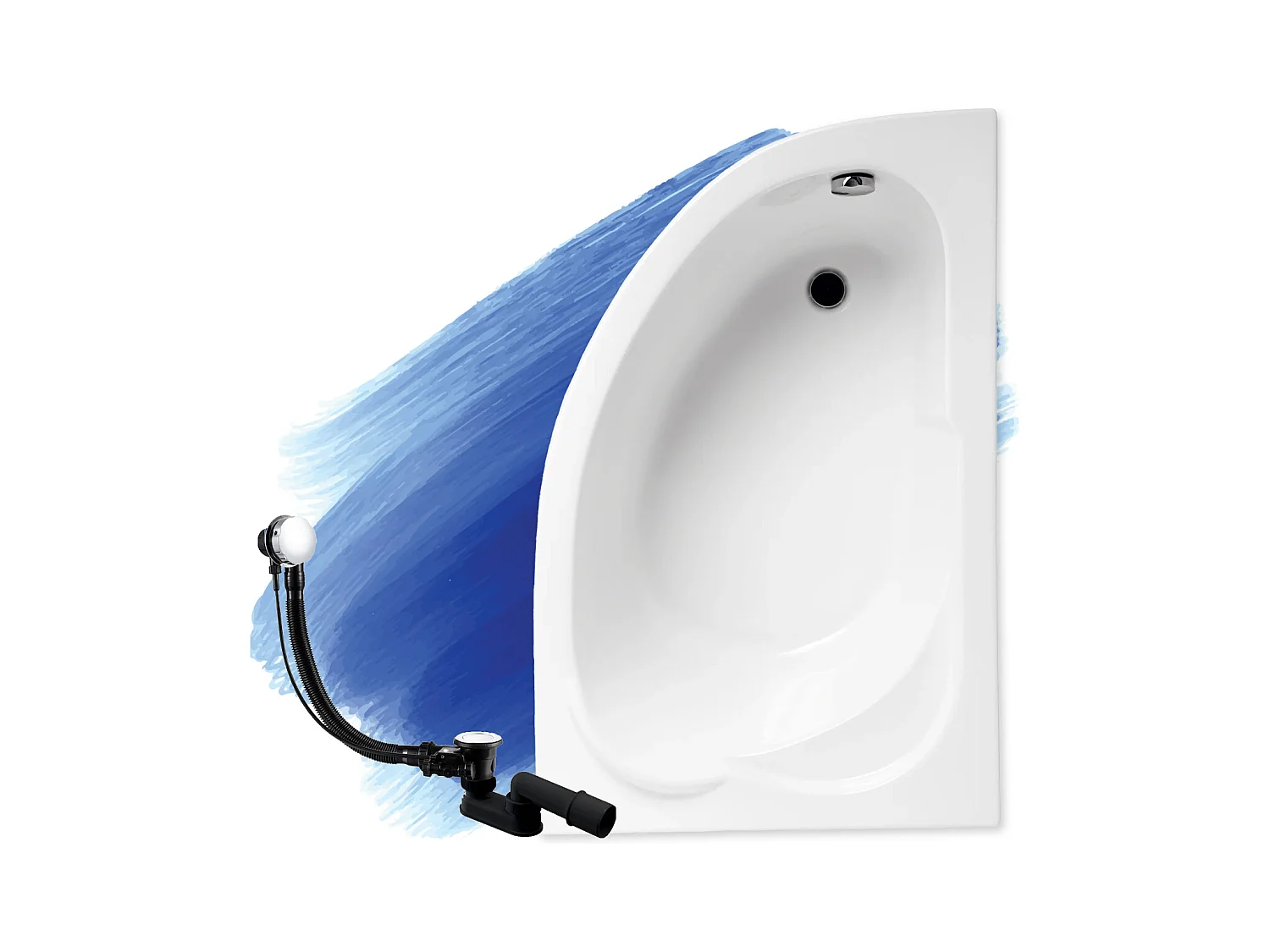 Baignoire asymétrique 130x85 Droite STANDARD acrylique blanc, sans Habillage + Pieds + Vidage à chromé