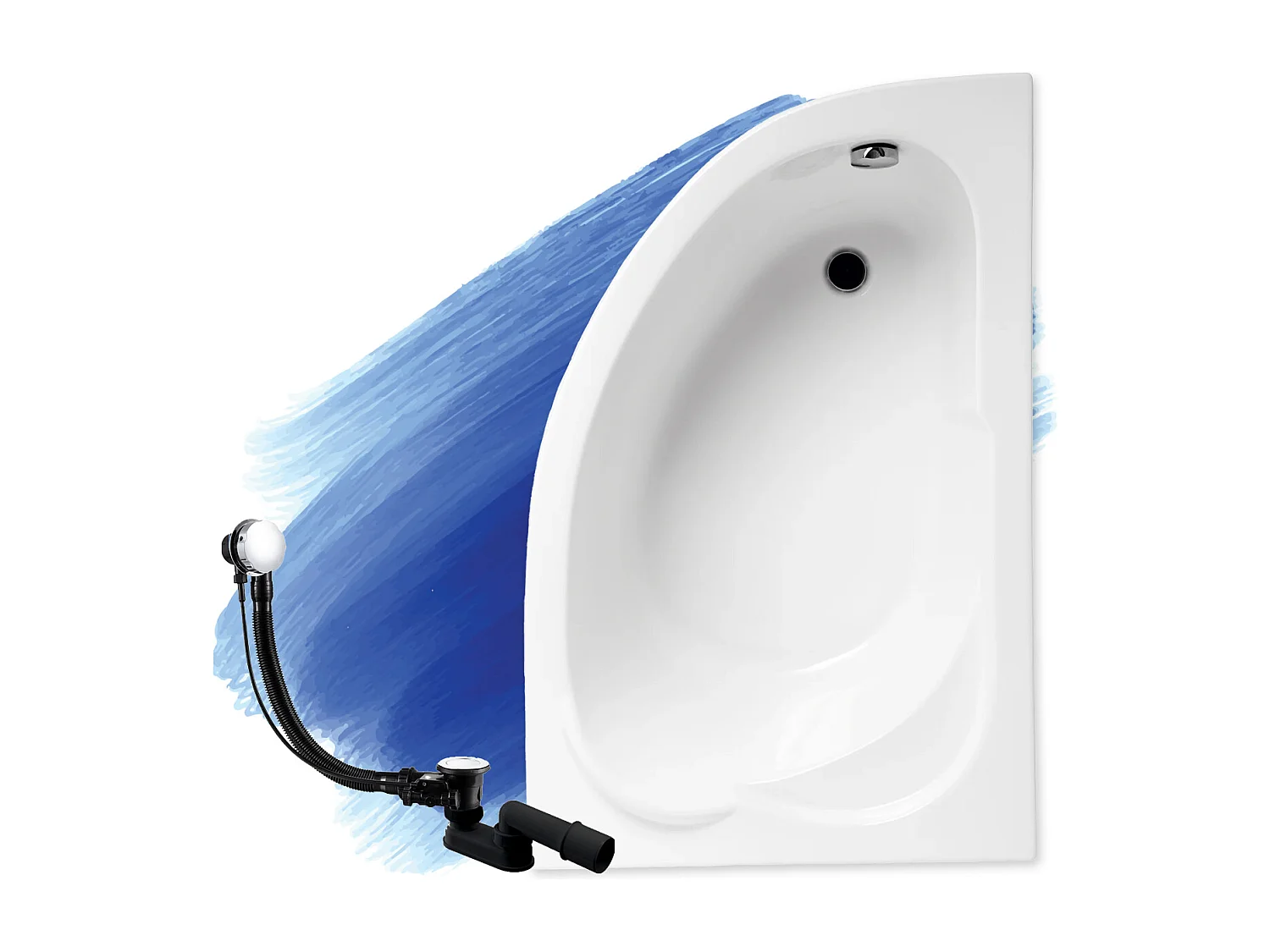 Baignoire asymétrique 130x85 Droite STANDARD acrylique blanc, sans Habillage + Pieds + Vidage à chromé