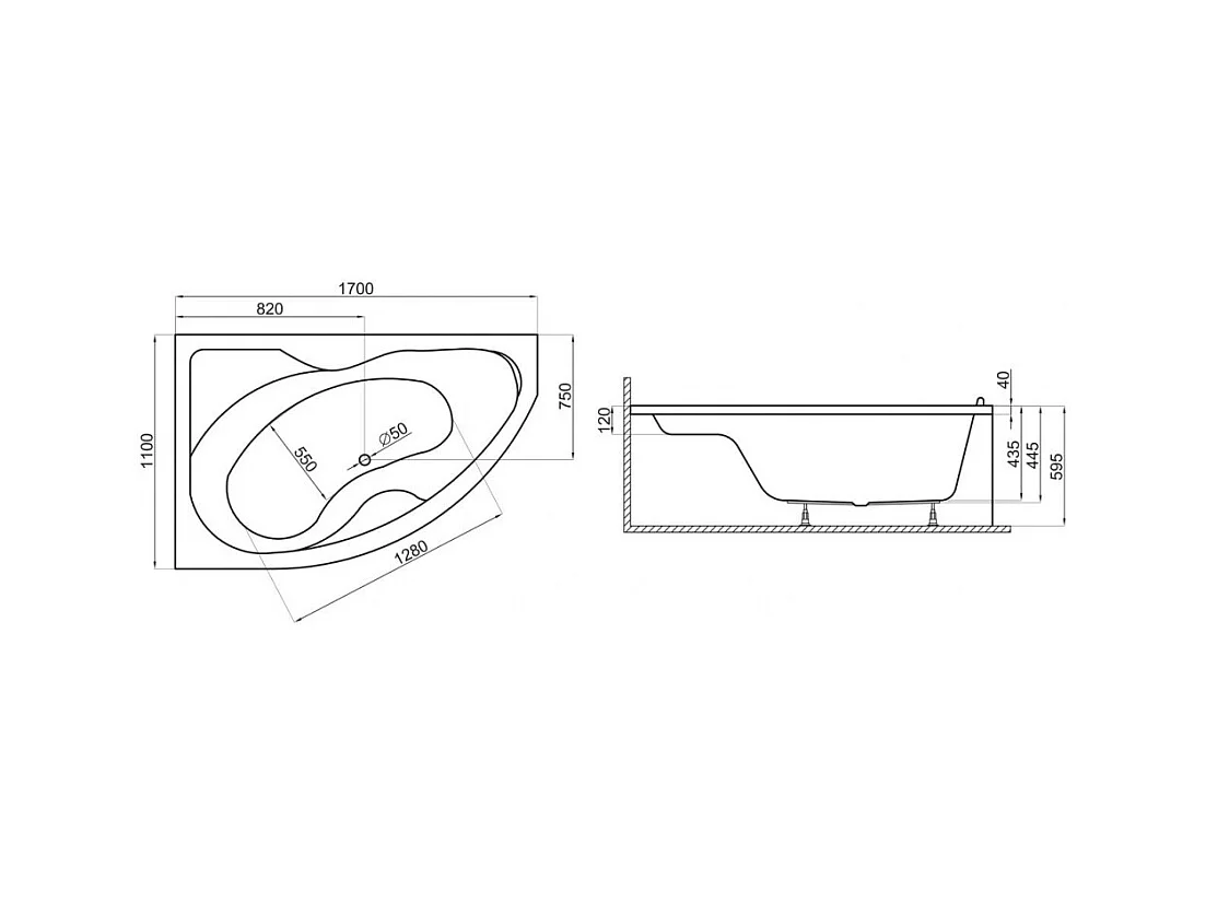 Badewanne Eckwanne DORA 170x110 Links mit Styroporverkleidung | Ablauf & Füße GRATIS !