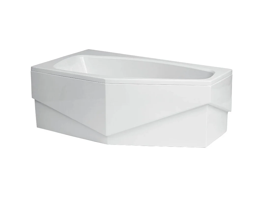 Baignoire asymétrique 140x80 Gauche MARIKA acrylique blanc + avec Tablier + Pieds + Vidage à chromé