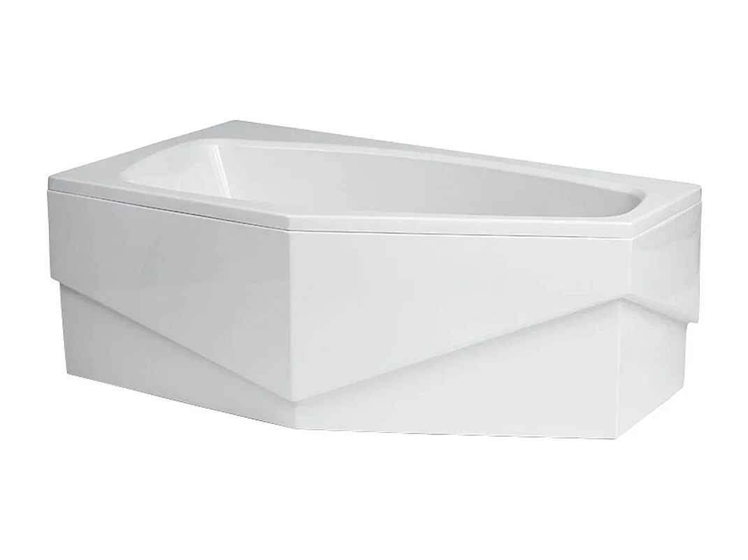 Baignoire asymétrique 140x80 Gauche MARIKA acrylique blanc + avec Tablier + Pieds + Vidage à chromé