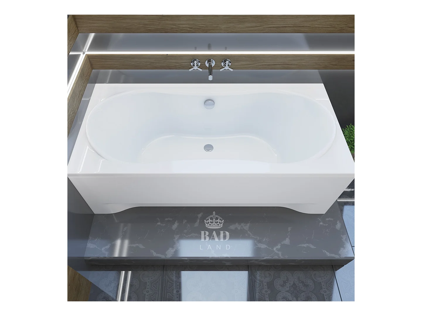 Baignoire rectangulaire 180x80 LONG acrylique blanc + avec Tablier + Pieds + Vidage à chromé