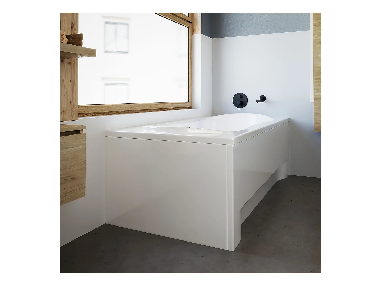 Baignoire rectangulaire 180x80 LONG acrylique blanc + avec Tablier + Pieds + Vidage à chromé