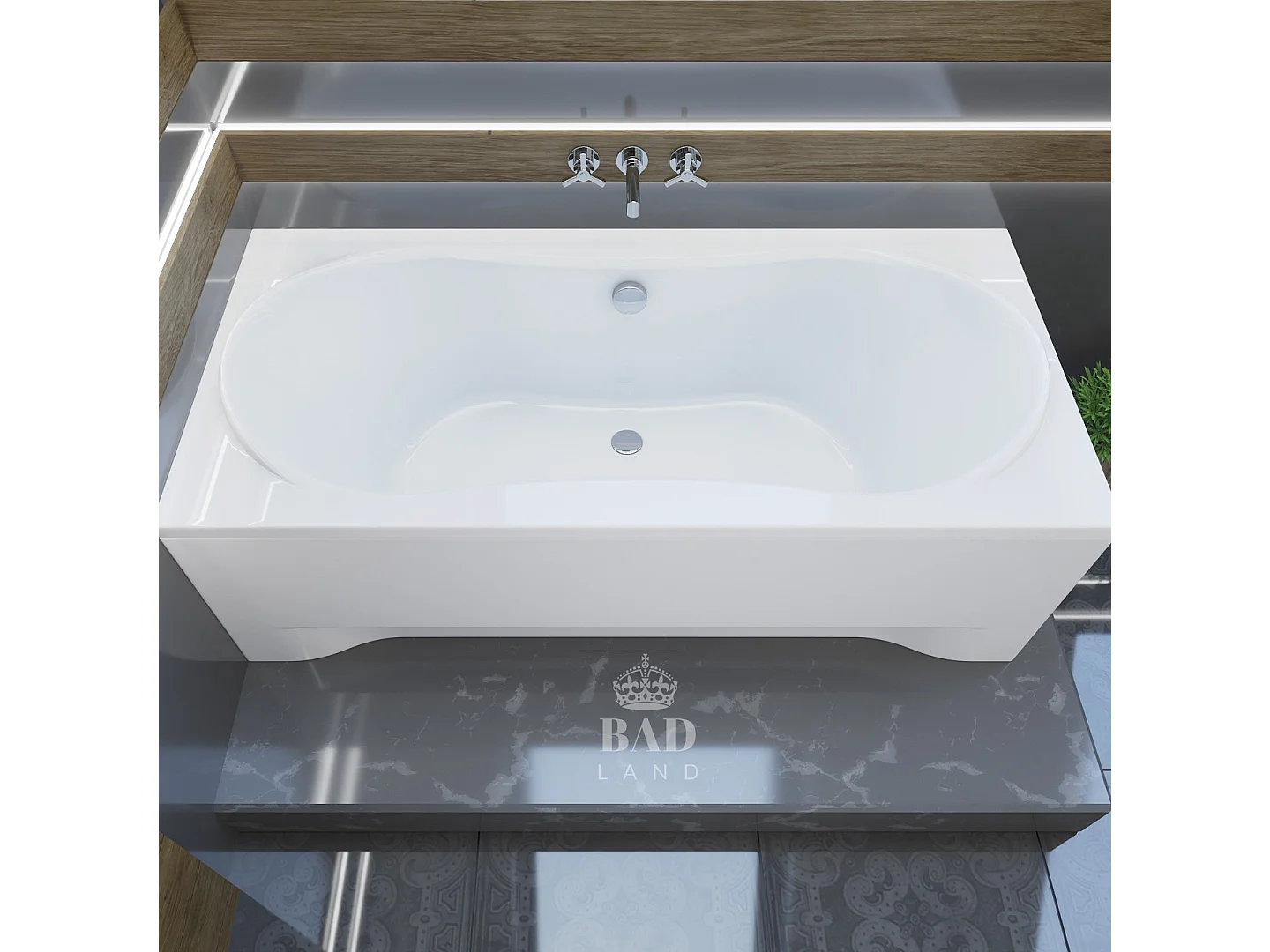 Baignoire rectangulaire 180x80 LONG acrylique blanc + avec Tablier + Pieds + Vidage à chromé