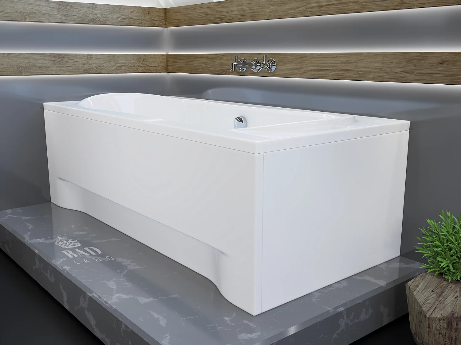 Baignoire rectangulaire 180x80 LONG acrylique blanc + avec Tablier + Pieds + Vidage à chromé