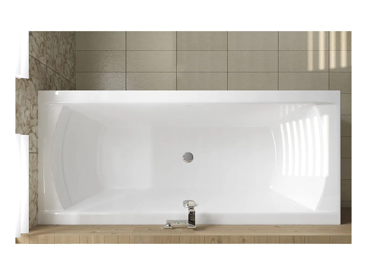 Baignoire rectangulaire 160x75 INES acrylique blanc + Support stabilisateur en polystyrène + Pieds + Vidage à chromé