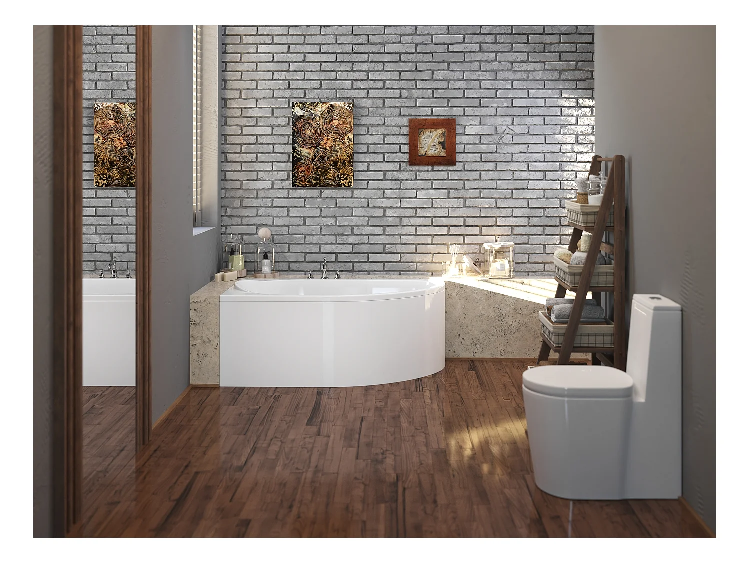 Baignoire asymétrique 145x85 Gauche MIKI acrylique blanc + avec Tablier + Pieds + Vidage à chromé