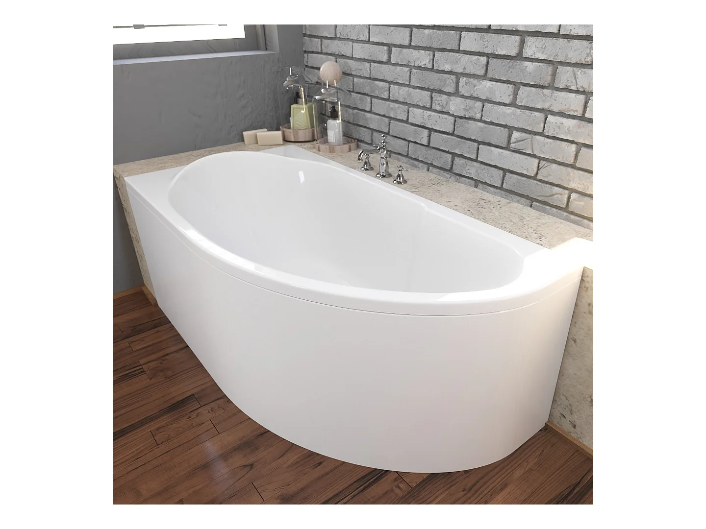 Hoekbad MIKI 145x85 links met acrylrand | Afvoer &amp; poten GRATIS!