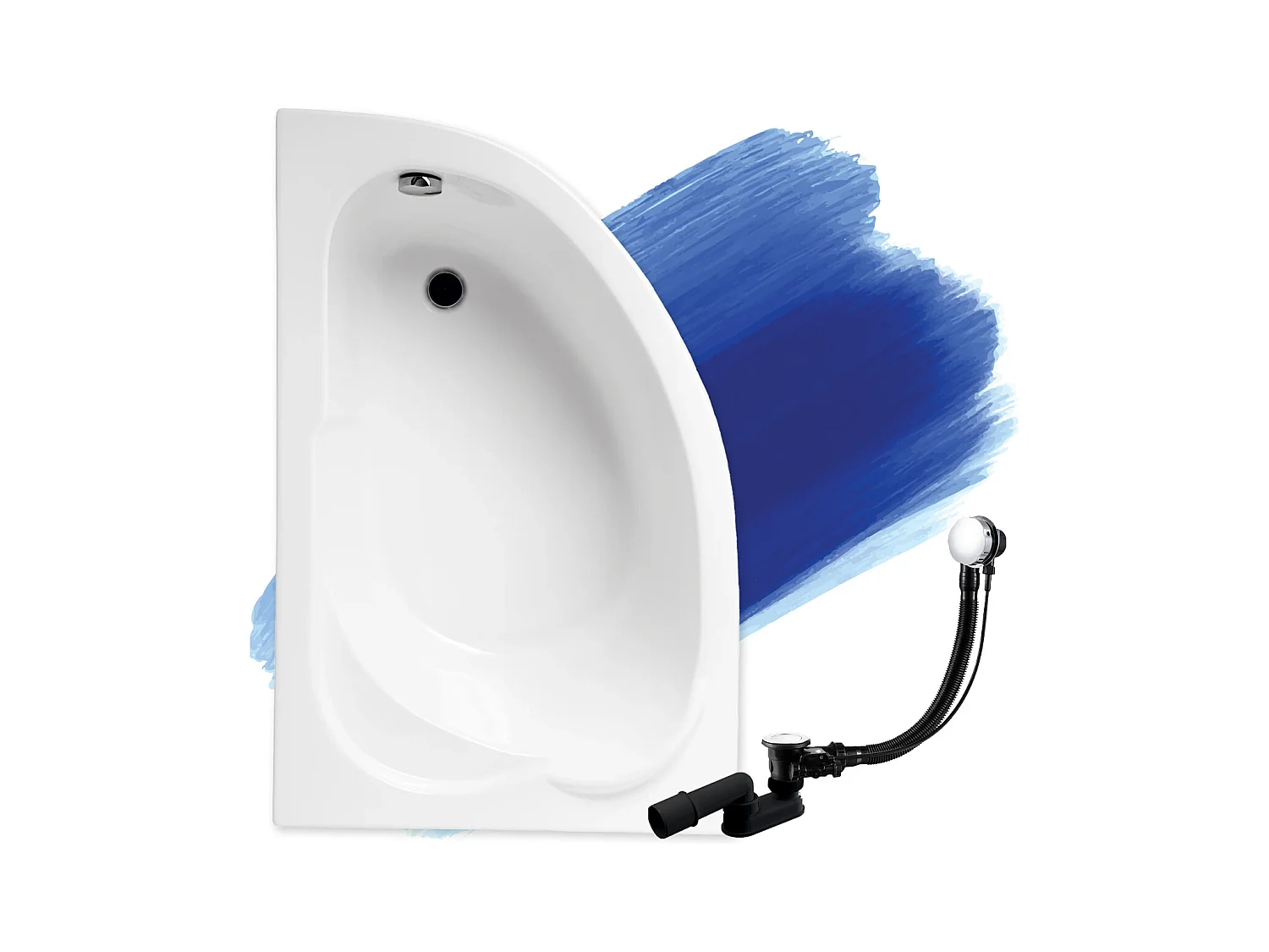 Baignoire asymétrique 130x85 Gauche STANDARD acrylique blanc, sans Habillage + Pieds + Vidage à chromé