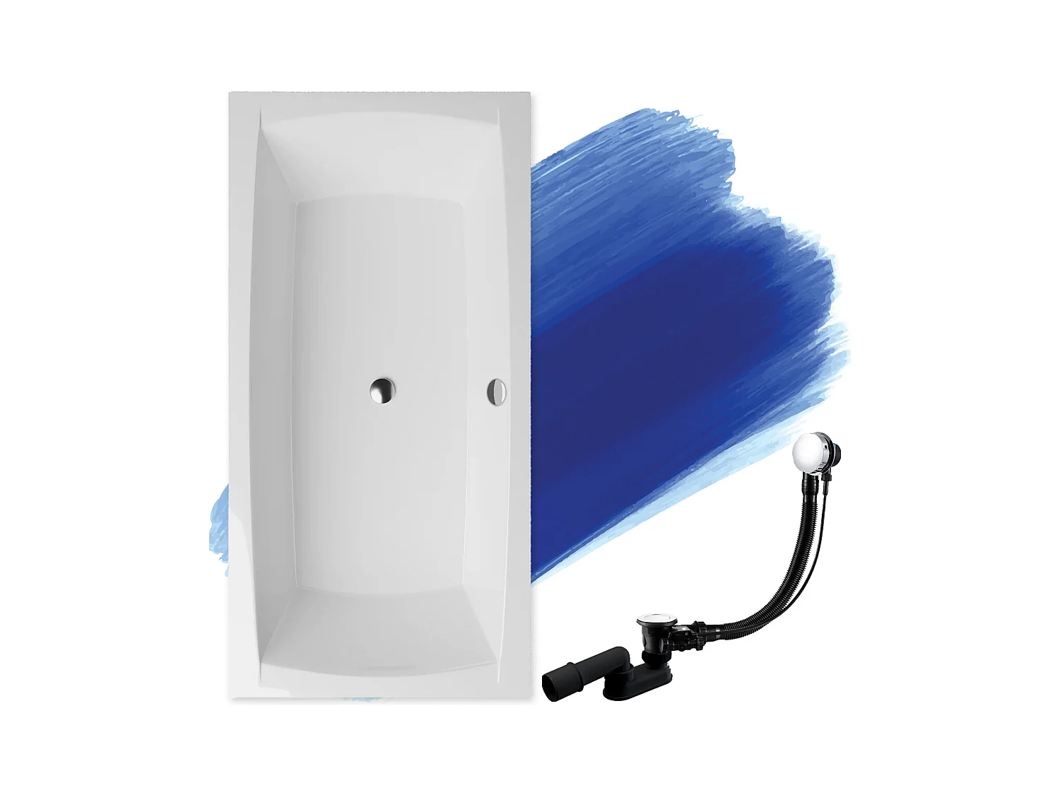 Baignoire rectangulaire 140x70 APRI acrylique blanc, sans Habillage + Pieds + Vidage à chromé