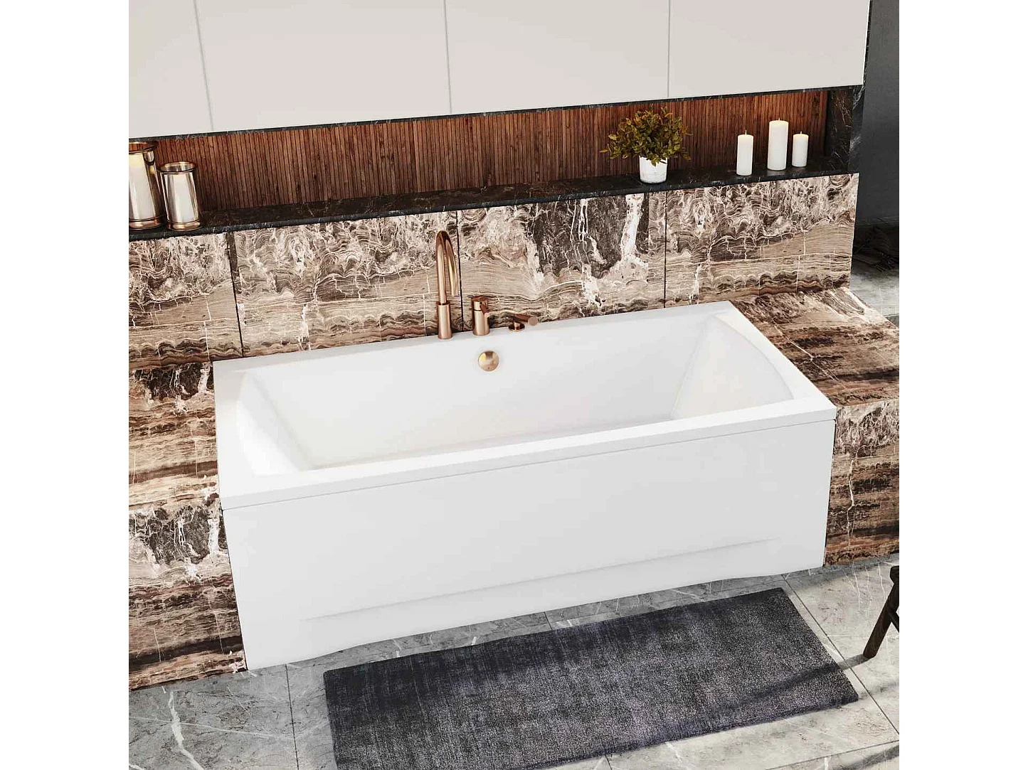 Baignoire rectangulaire 140x70 APRI acrylique blanc, sans Habillage + Pieds + Vidage à chromé