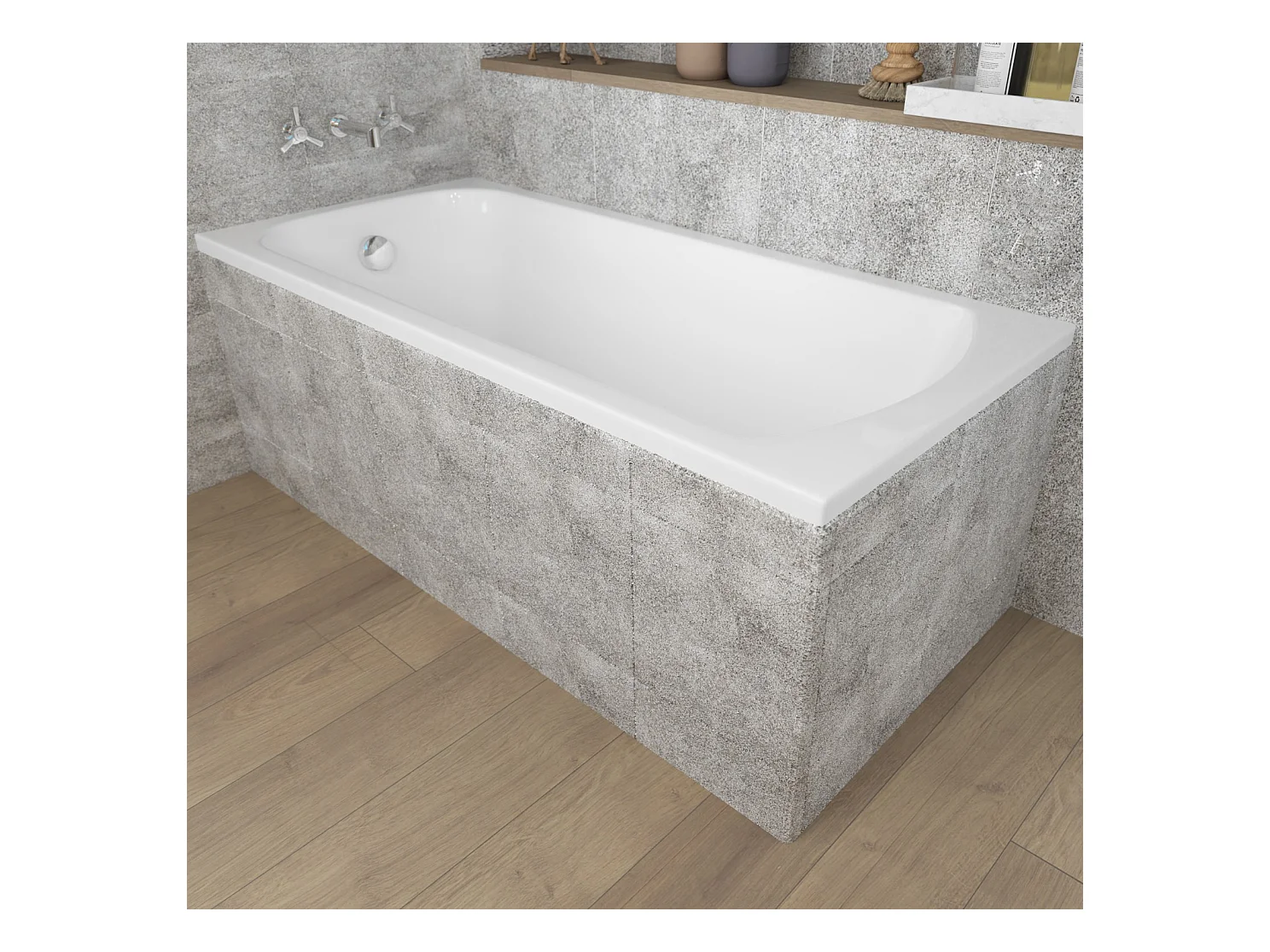 Baignoire rectangulaire 160x70 CLASSIC acrylique blanc + Habillage en polystyrène + Pieds + Vidage à chromé
