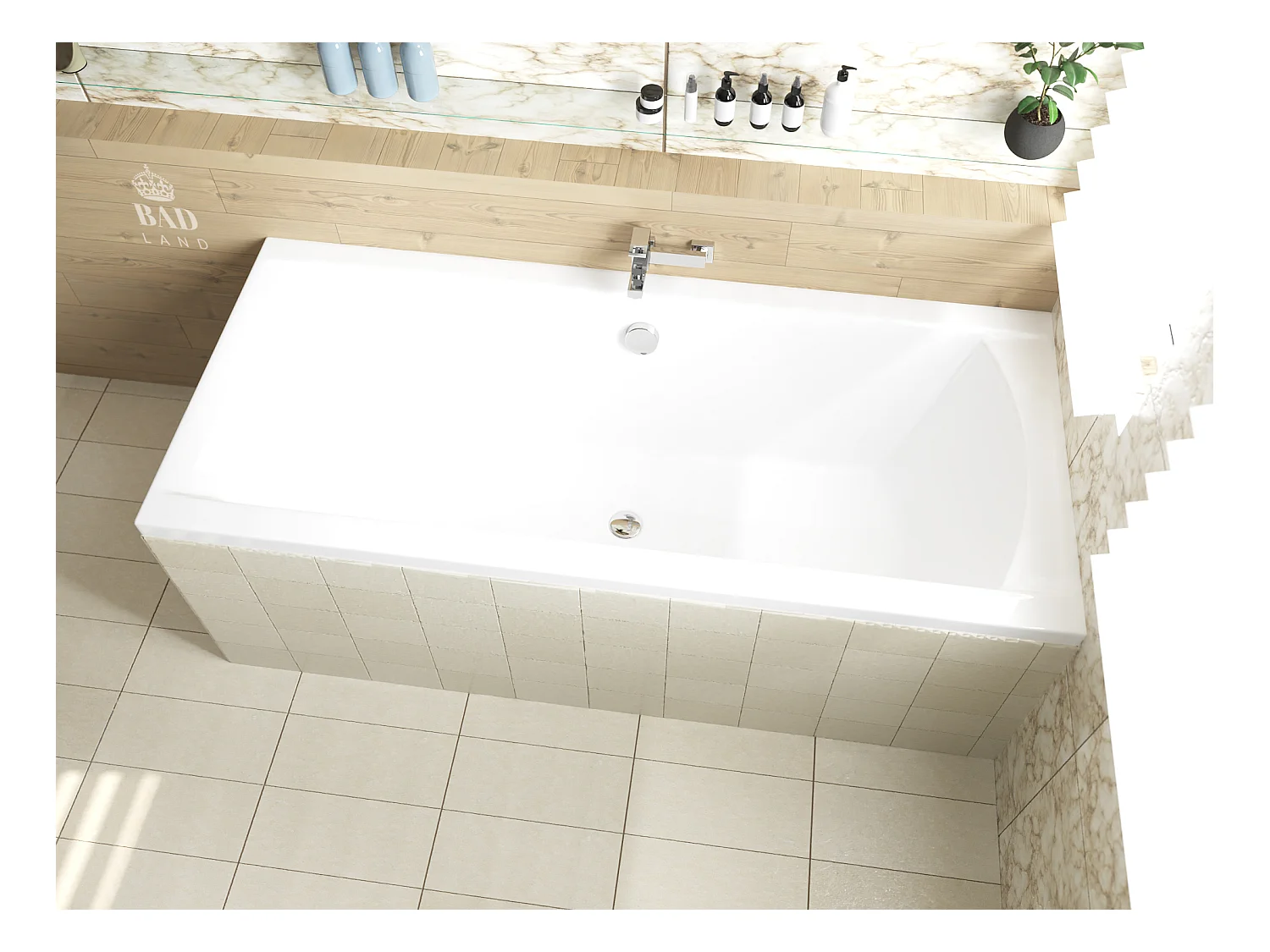 Baignoire rectangulaire 180x80 INES acrylique blanc, sans Habillage + Pieds + Vidage à chromé
