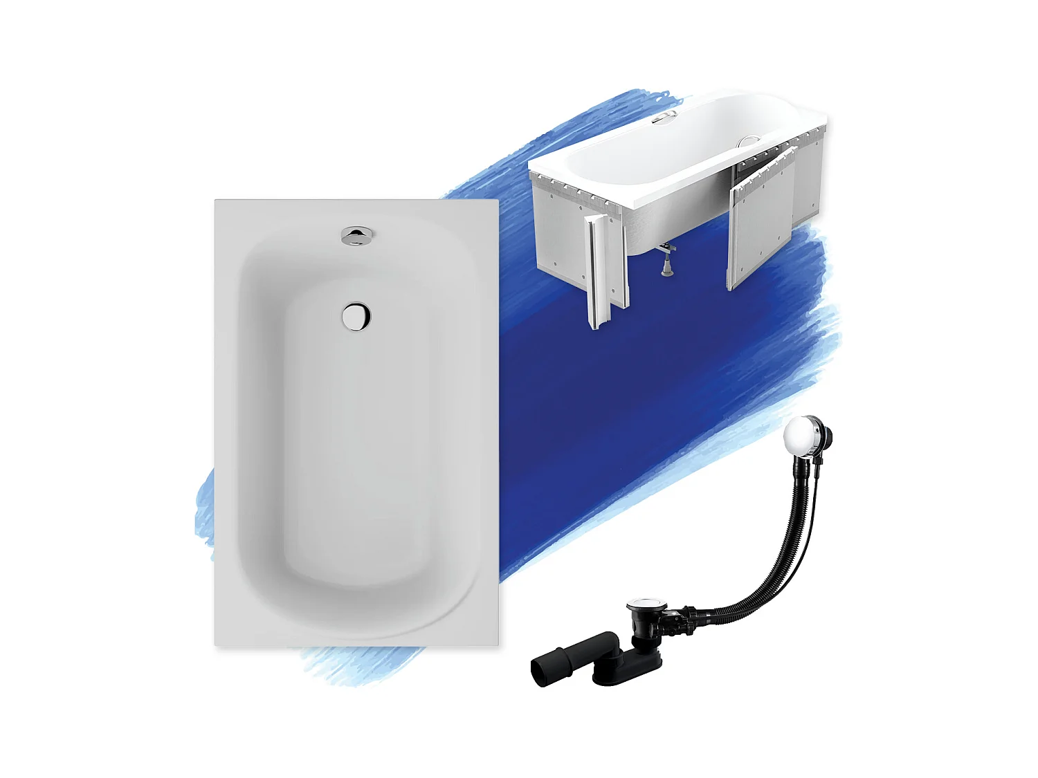 Baignoire rectangulaire 100x65 MINI acrylique blanc + Habillage en polystyrène + Pieds + Vidage à chromé