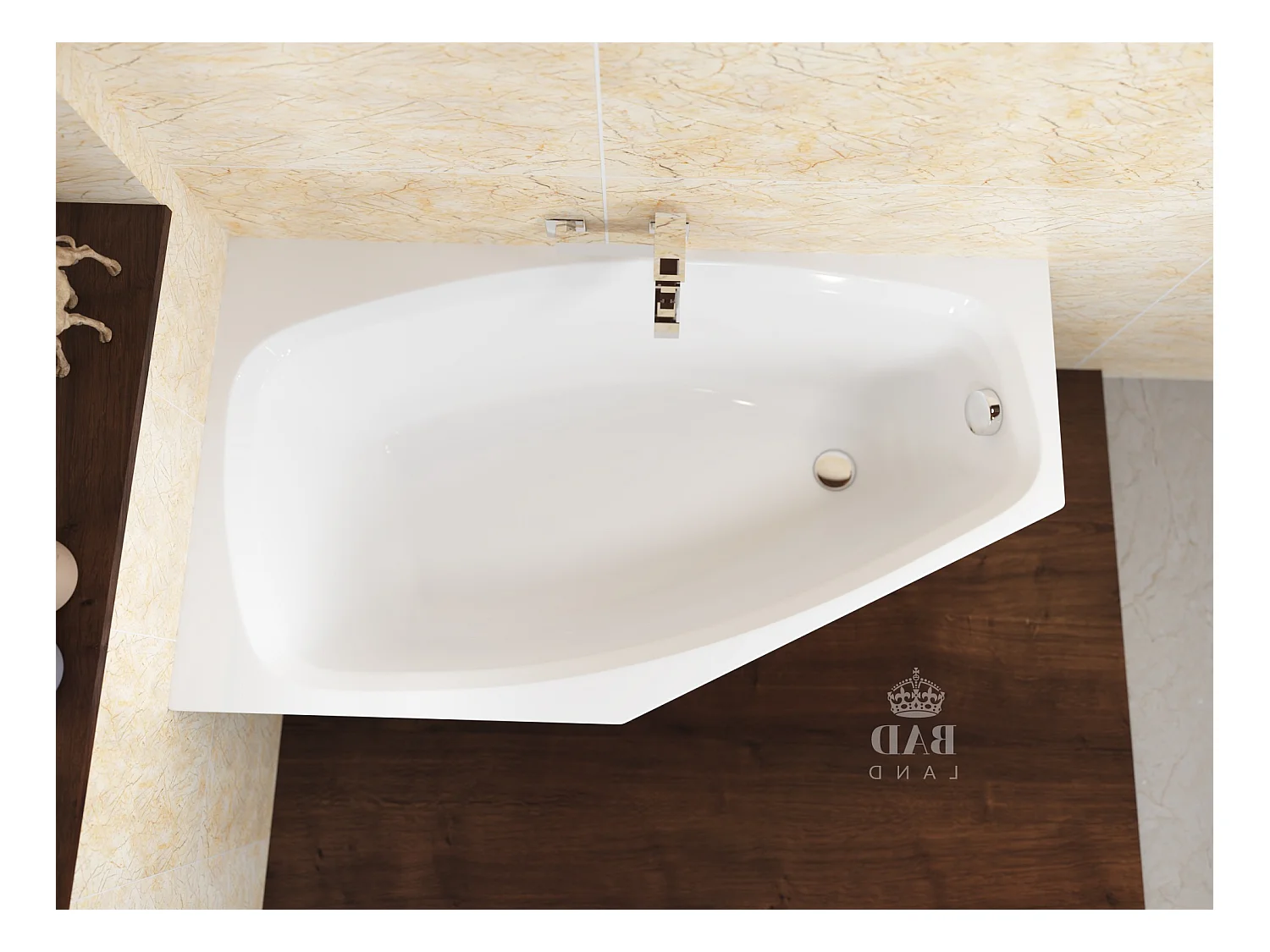 Baignoire asymétrique 140x80 Gauche MARIKA acrylique blanc + Habillage en polystyrène + Pieds + Vidage à chromé