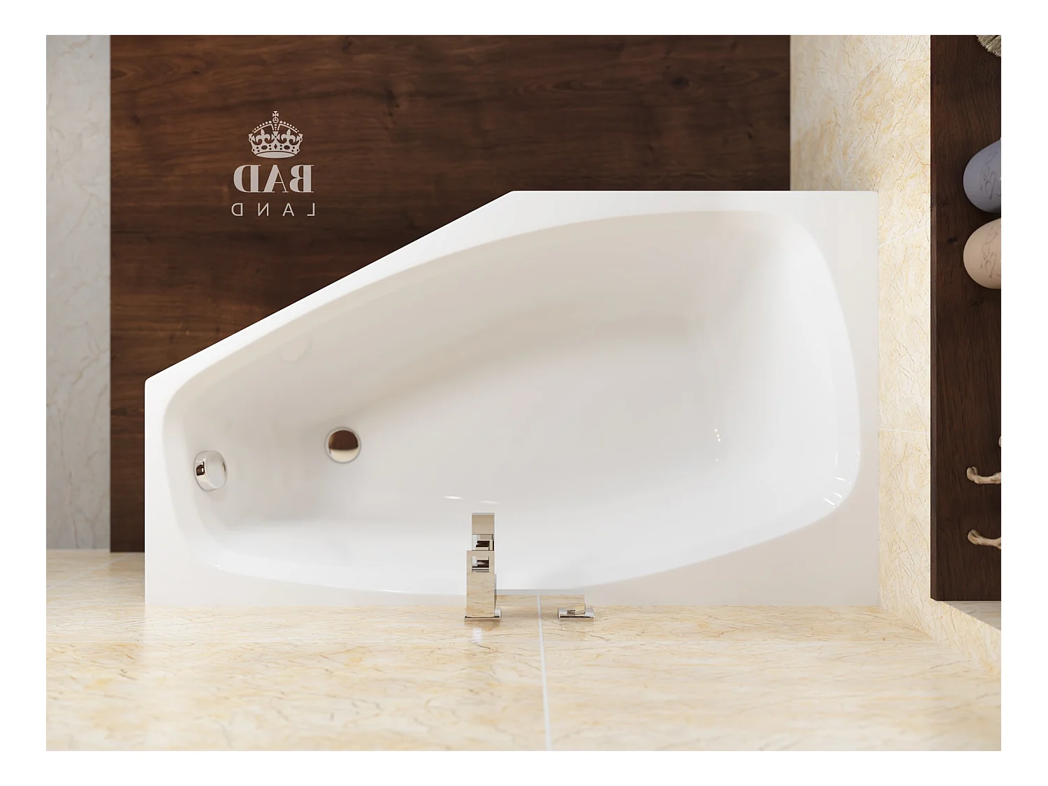 Baignoire asymétrique 140x80 Gauche MARIKA acrylique blanc + Habillage en polystyrène + Pieds + Vidage à chromé