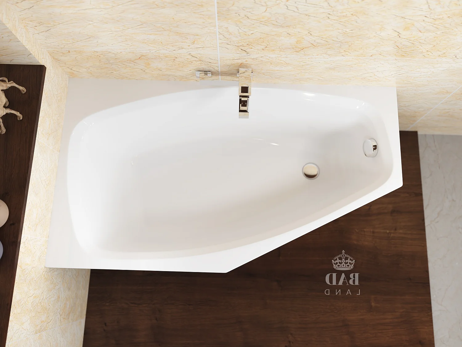 Baignoire asymétrique 140x80 Gauche MARIKA acrylique blanc + Habillage en polystyrène + Pieds + Vidage à chromé