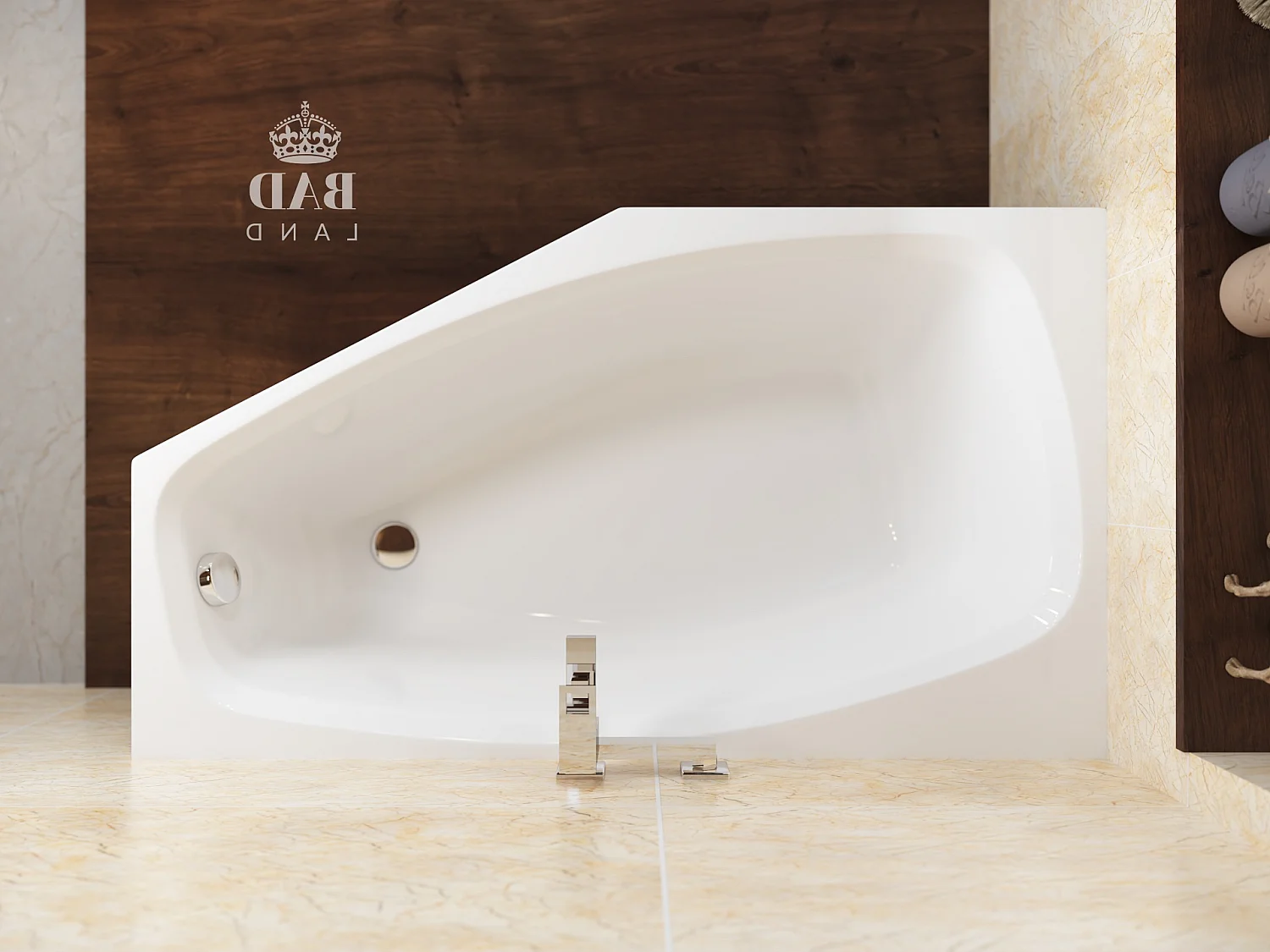 Baignoire asymétrique 140x80 Gauche MARIKA acrylique blanc + Habillage en polystyrène + Pieds + Vidage à chromé