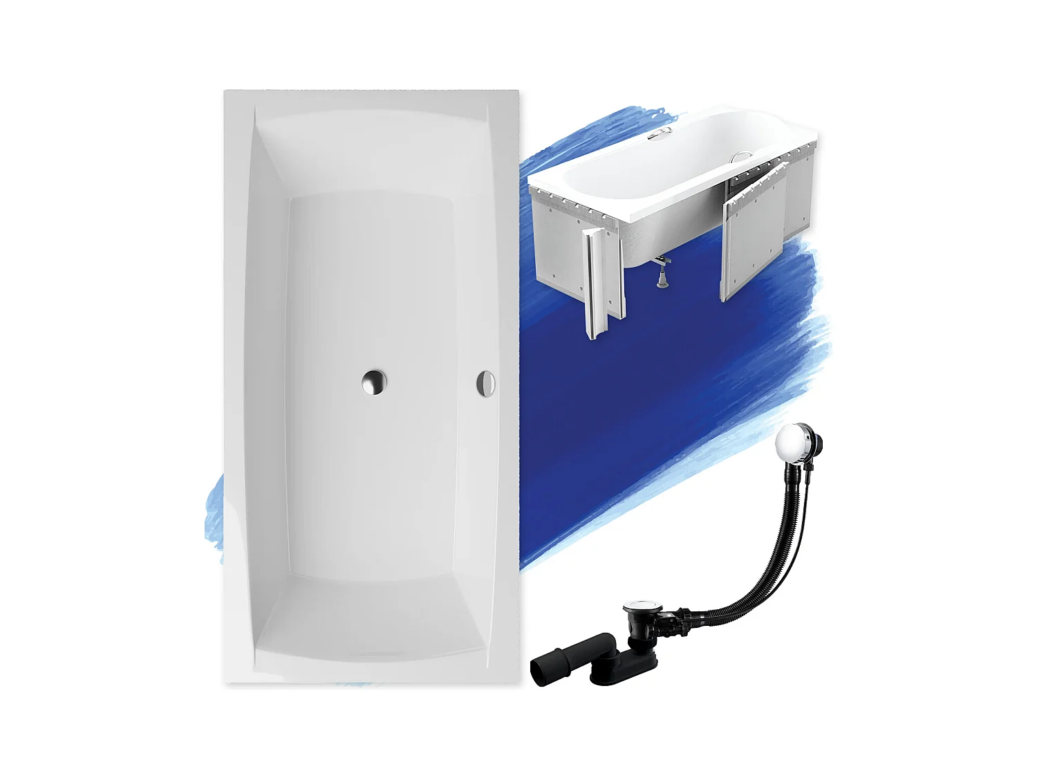 Baignoire rectangulaire 140x70 APRI acrylique blanc + Habillage en polystyrène + Pieds + Vidage à chromé