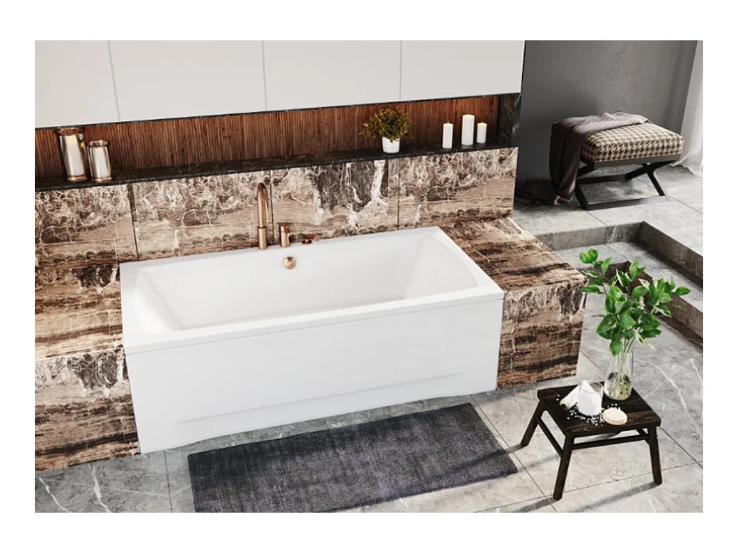 Baignoire rectangulaire 140x70 APRI acrylique blanc + Habillage en polystyrène + Pieds + Vidage à chromé