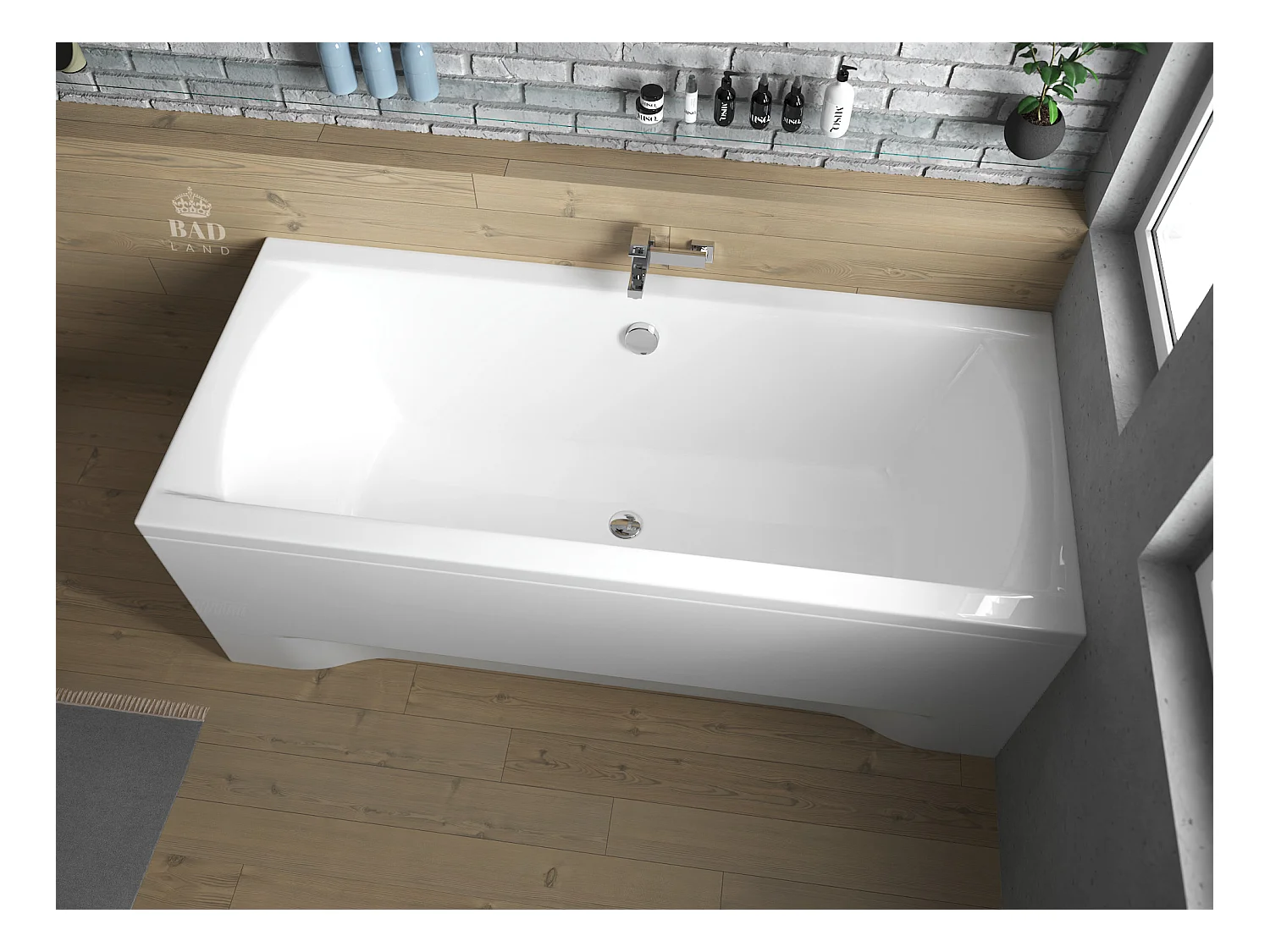 Baignoire rectangulaire 170x75 INES acrylique blanc, sans Habillage + Pieds + Vidage à chromé